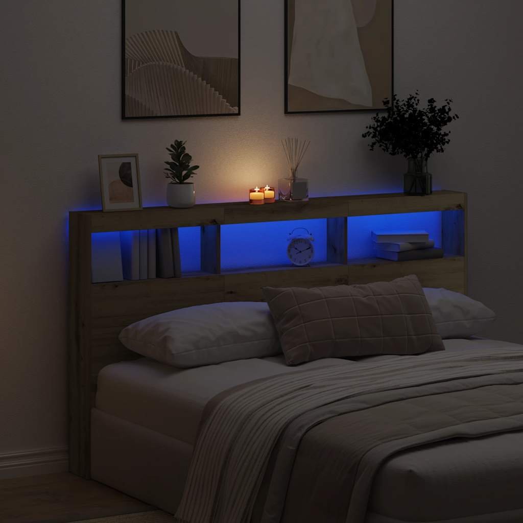 Walplus Engineered Wood LED Headboard Cabinet - Oak - 180 x 17 x 102 cm