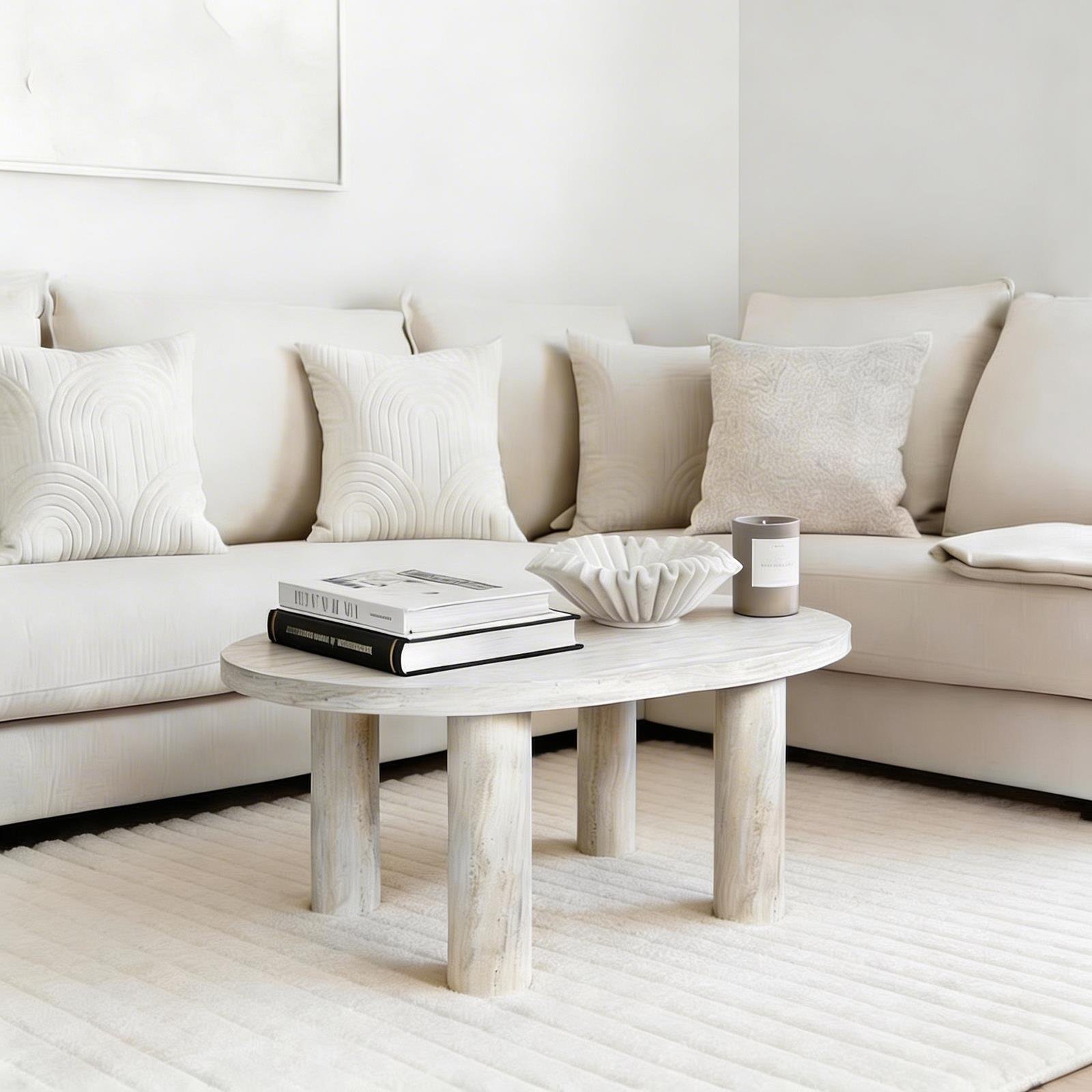 OHS Travertine Effect 4-Legged Coffee Table - Natural