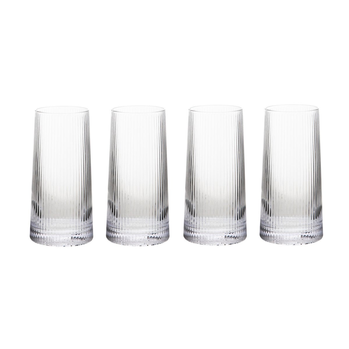 Orsina Eldon Set of 4 Ribbed Hi Ball Glasses – Clear