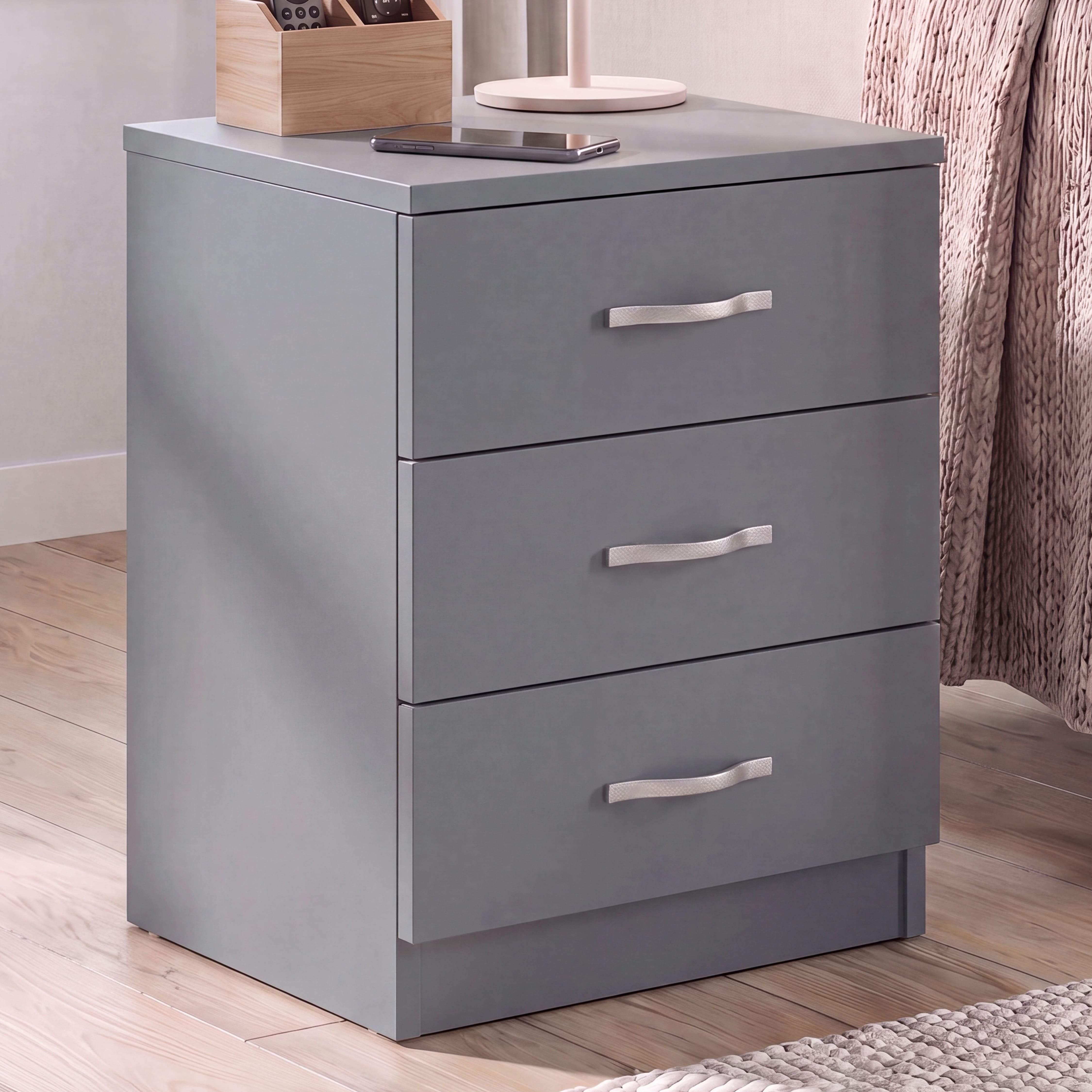 Vida Designs Riano 3 Drawer Bedside Chest - Grey