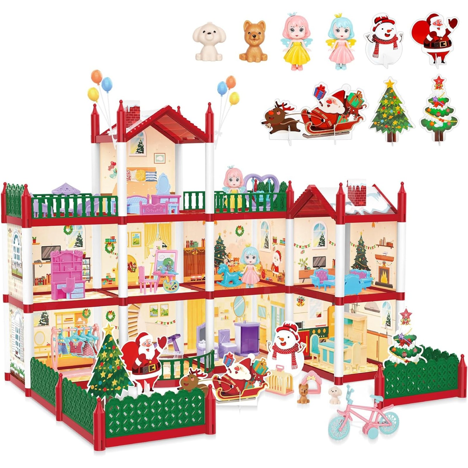 deAO 3Story 3D DIY Christmas Doll House Playset