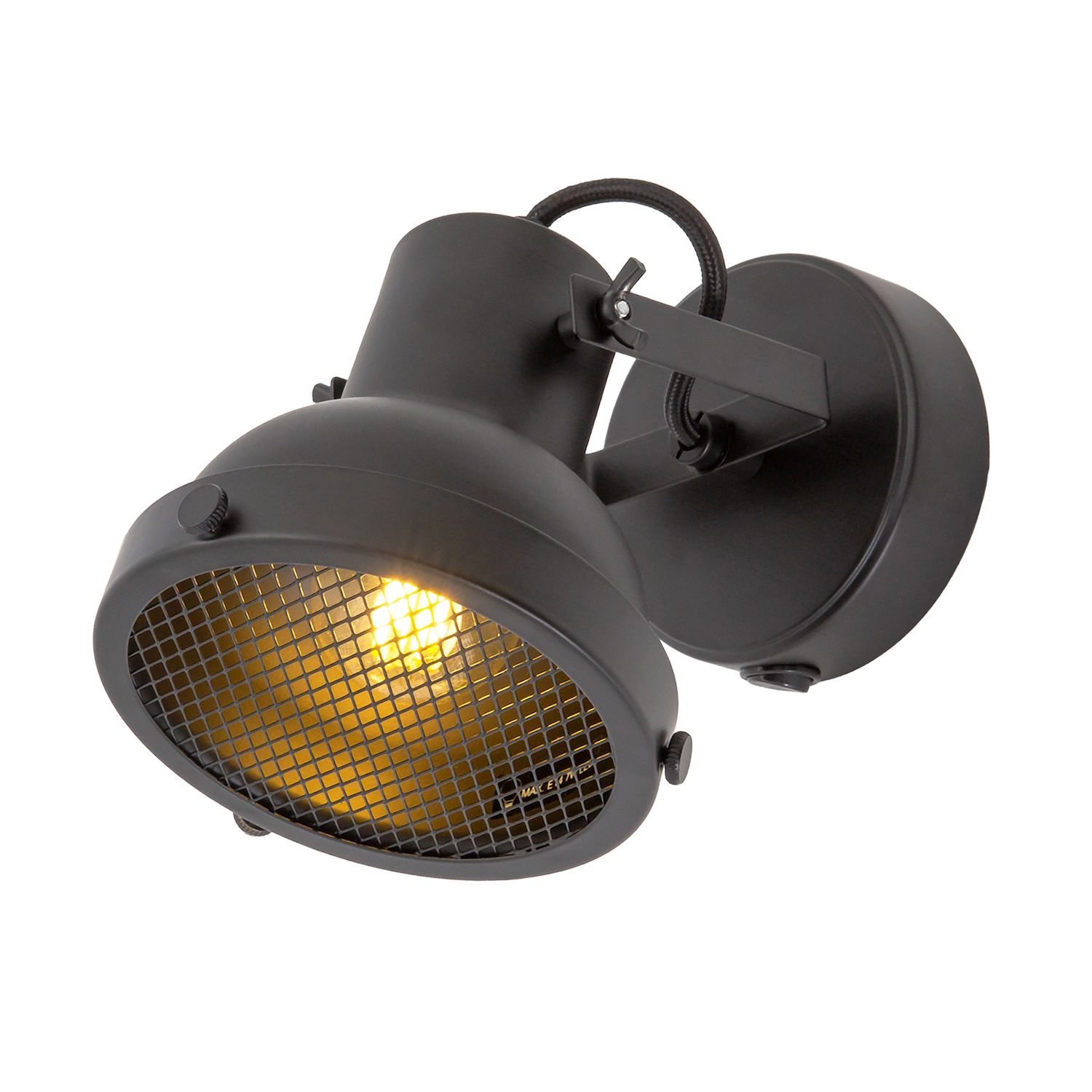 Happy Homewares Vintage and Industrial Matte Black Spot Wall Light - 12cm