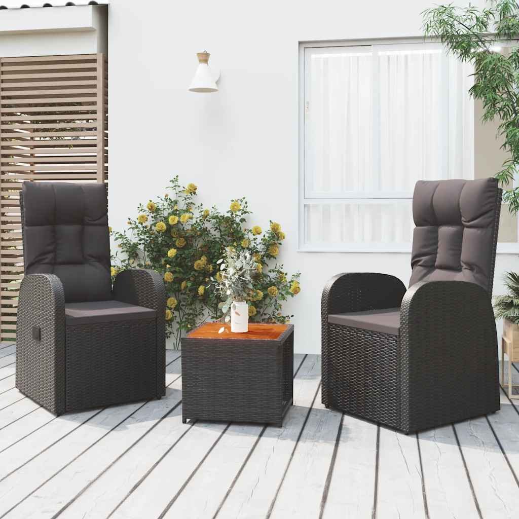 Walplus 3 Piece Poly Rattan Garden Lounge Set - Black - 57 x 69 x 106 cm