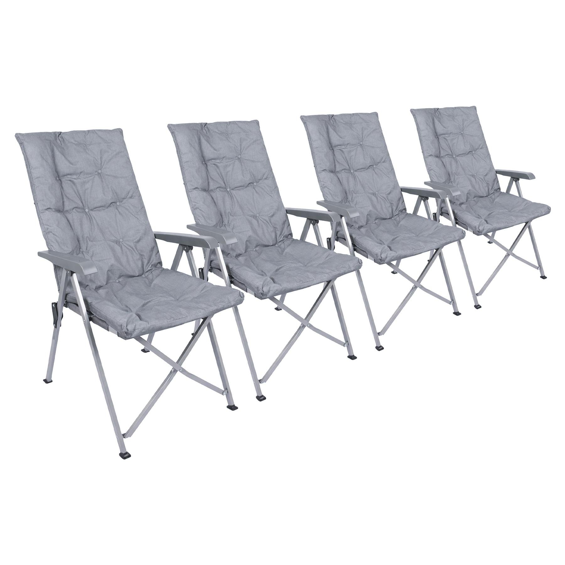 Harbour Housewares High Back Padded Reclining Camping Chairs Pack of 4 - Grey