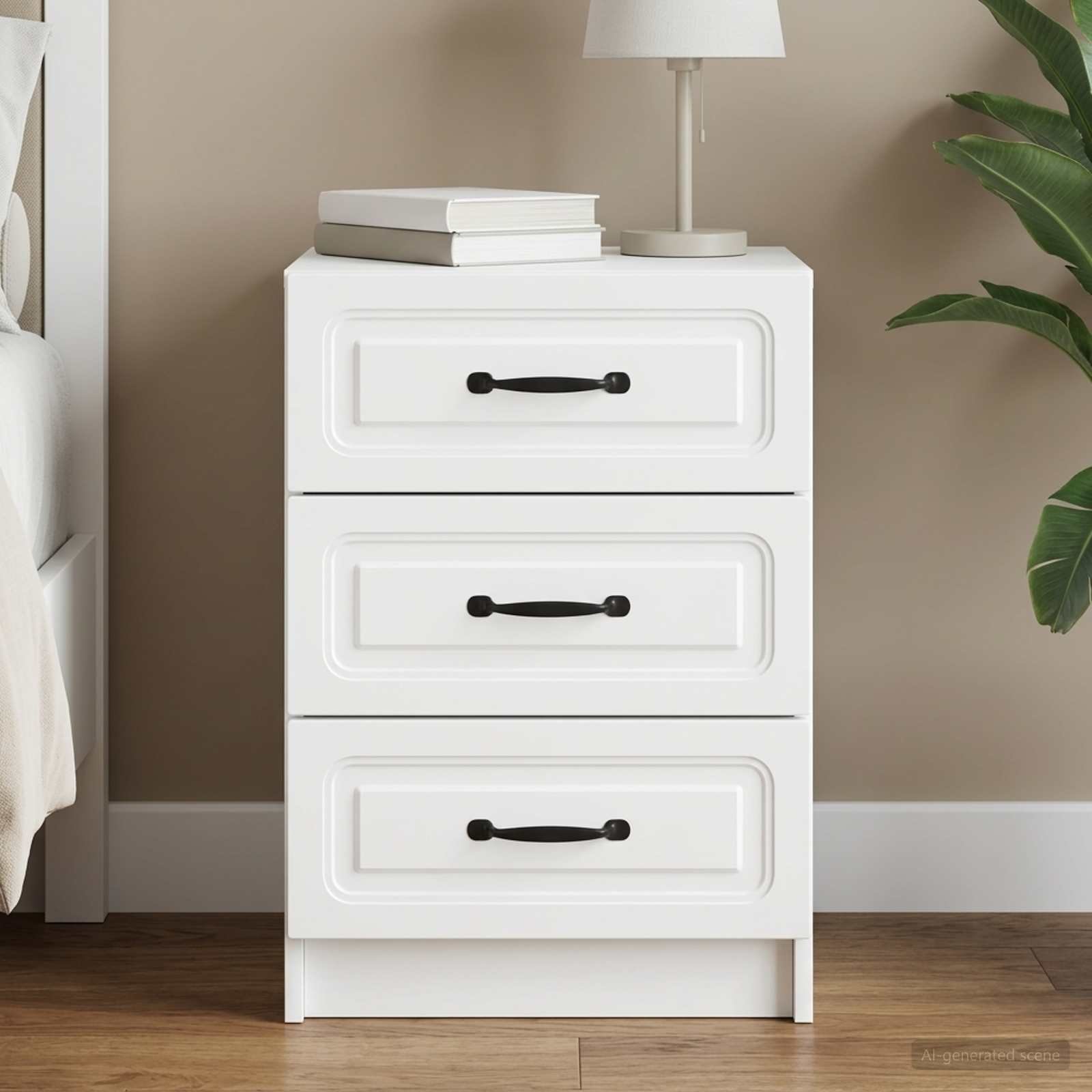 Walplus Engineered Wood Bedside Table - White - 43 x 41 x 63.5 cm