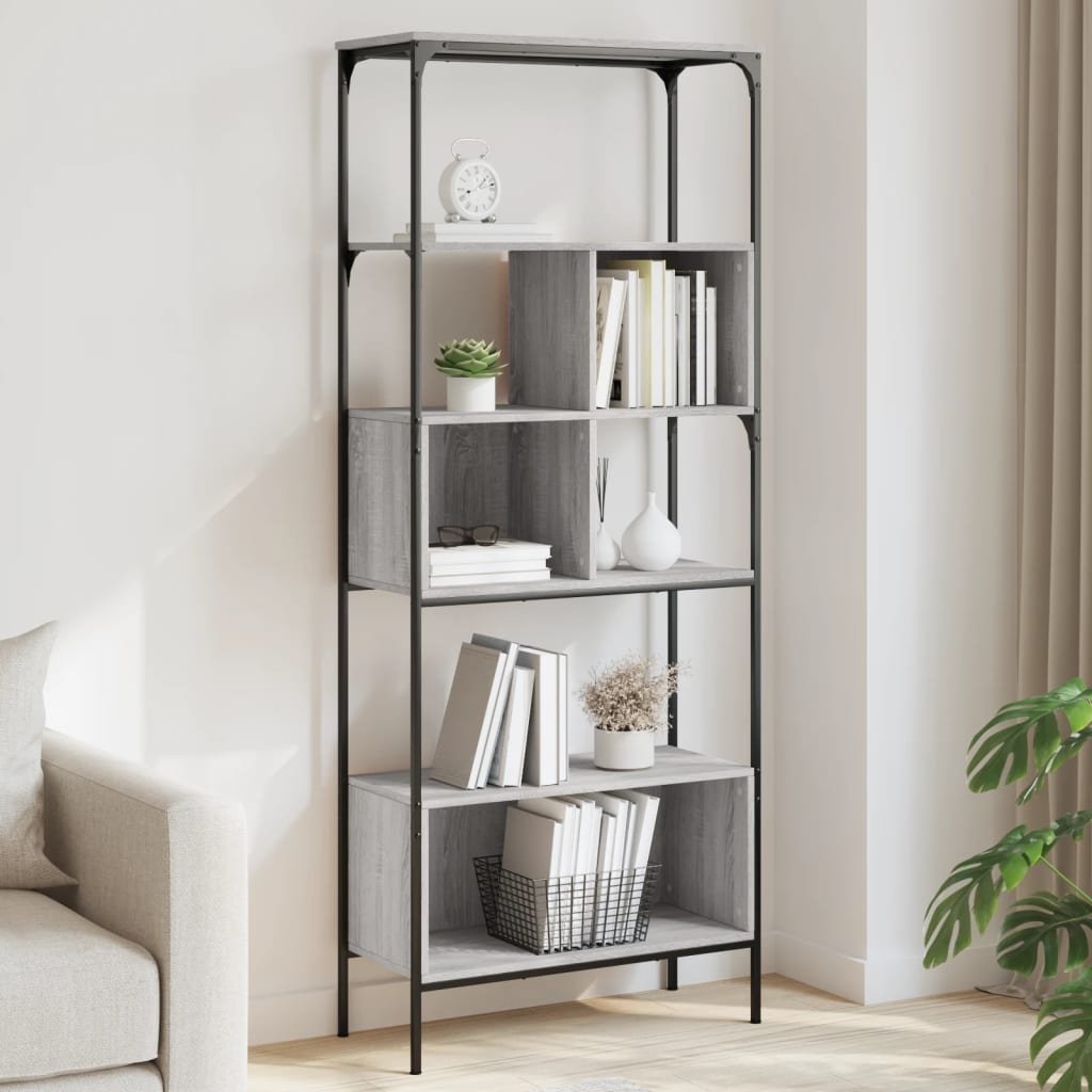 Walplus 5 Tier Engineered Wood Bookcase - Grey and Oak - 76 x 33 x 188.5 cm