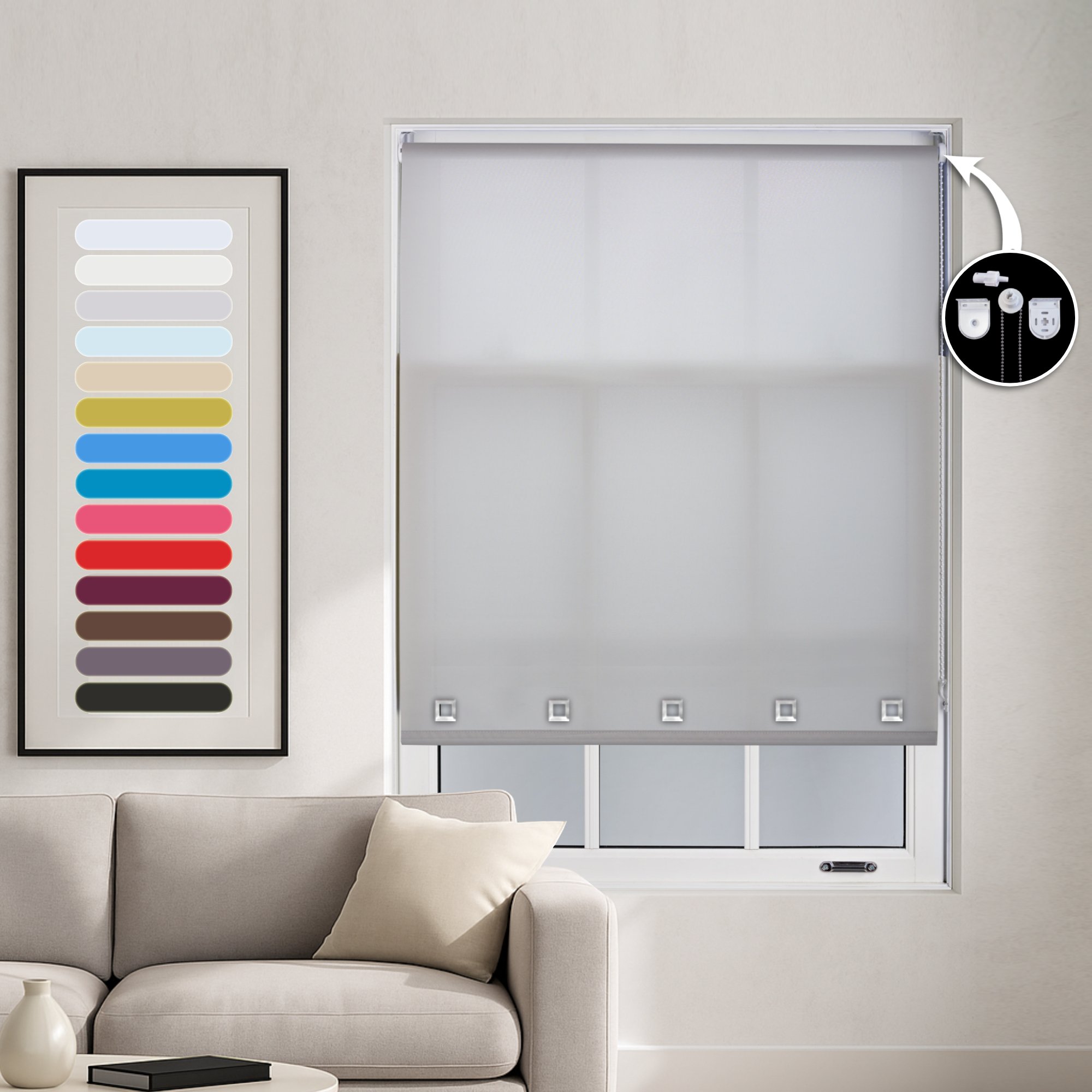 Furnished Grey Daylight Roller Blind with Square Eyelets - 90cm x 165cm