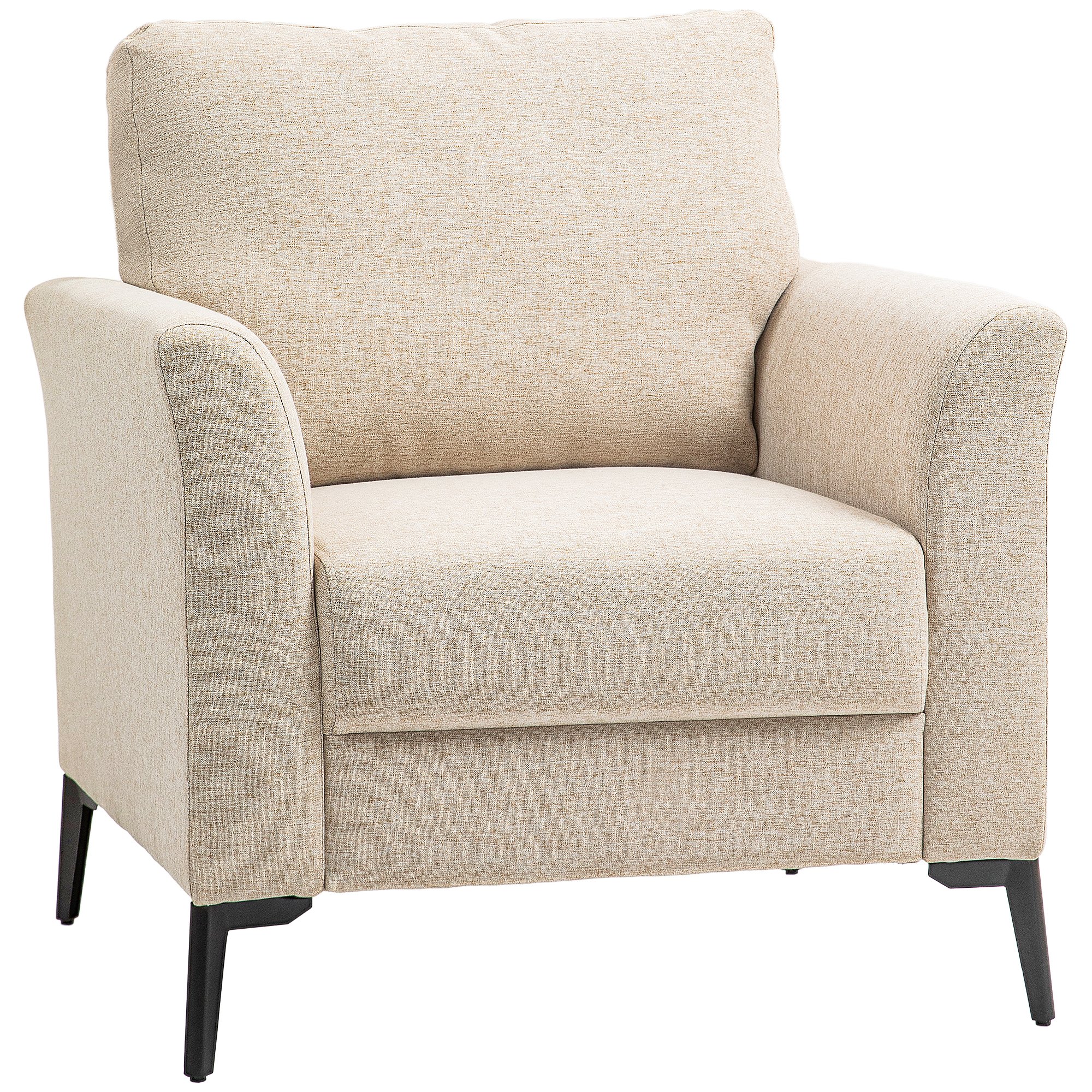 HOMCOM Linen Fabric Armchair with Metal Legs and Padded Cushion - Beige