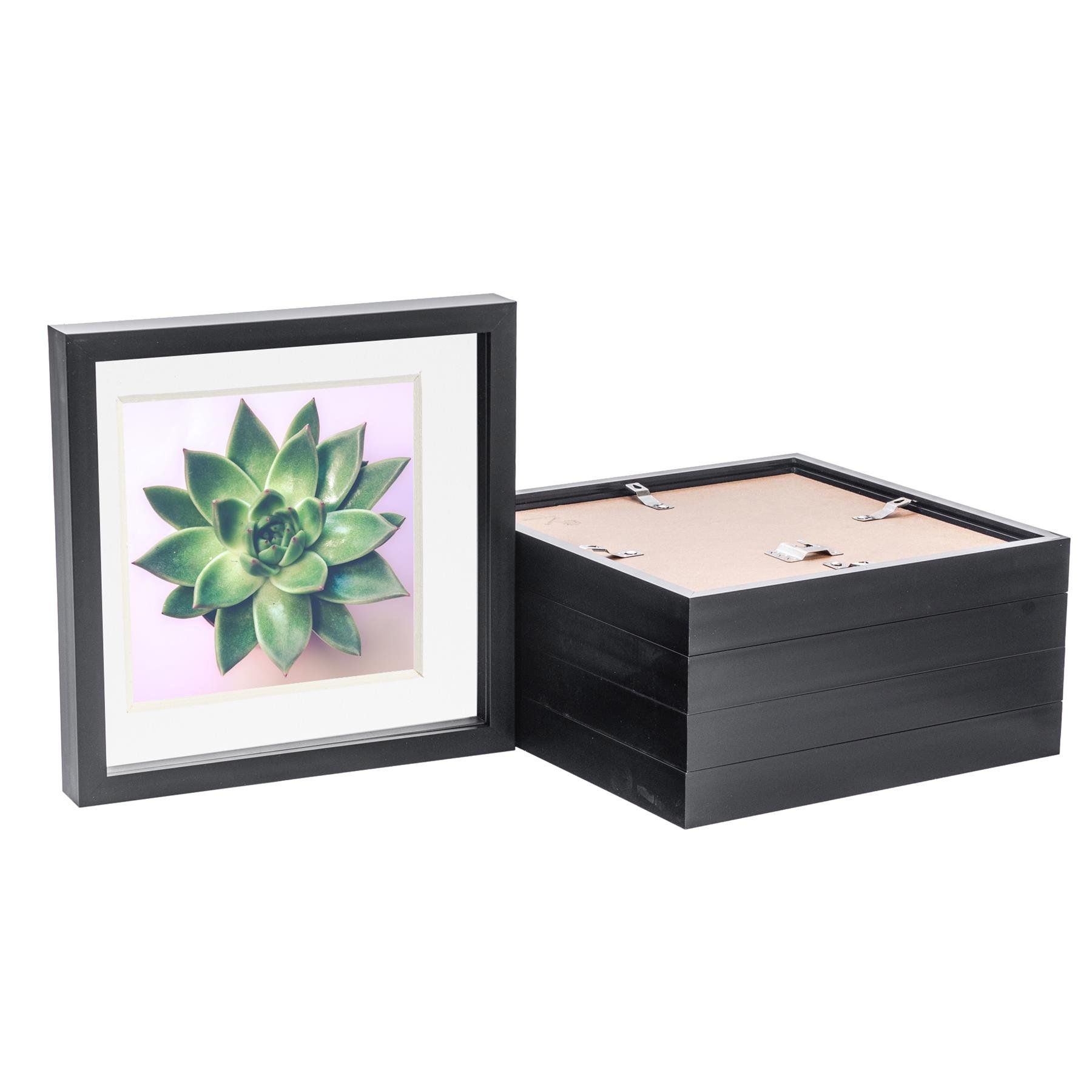 Nicola Spring 10 x 10" 3D Box Photo Frames with 8 x 8" White Mount (5x) - Black