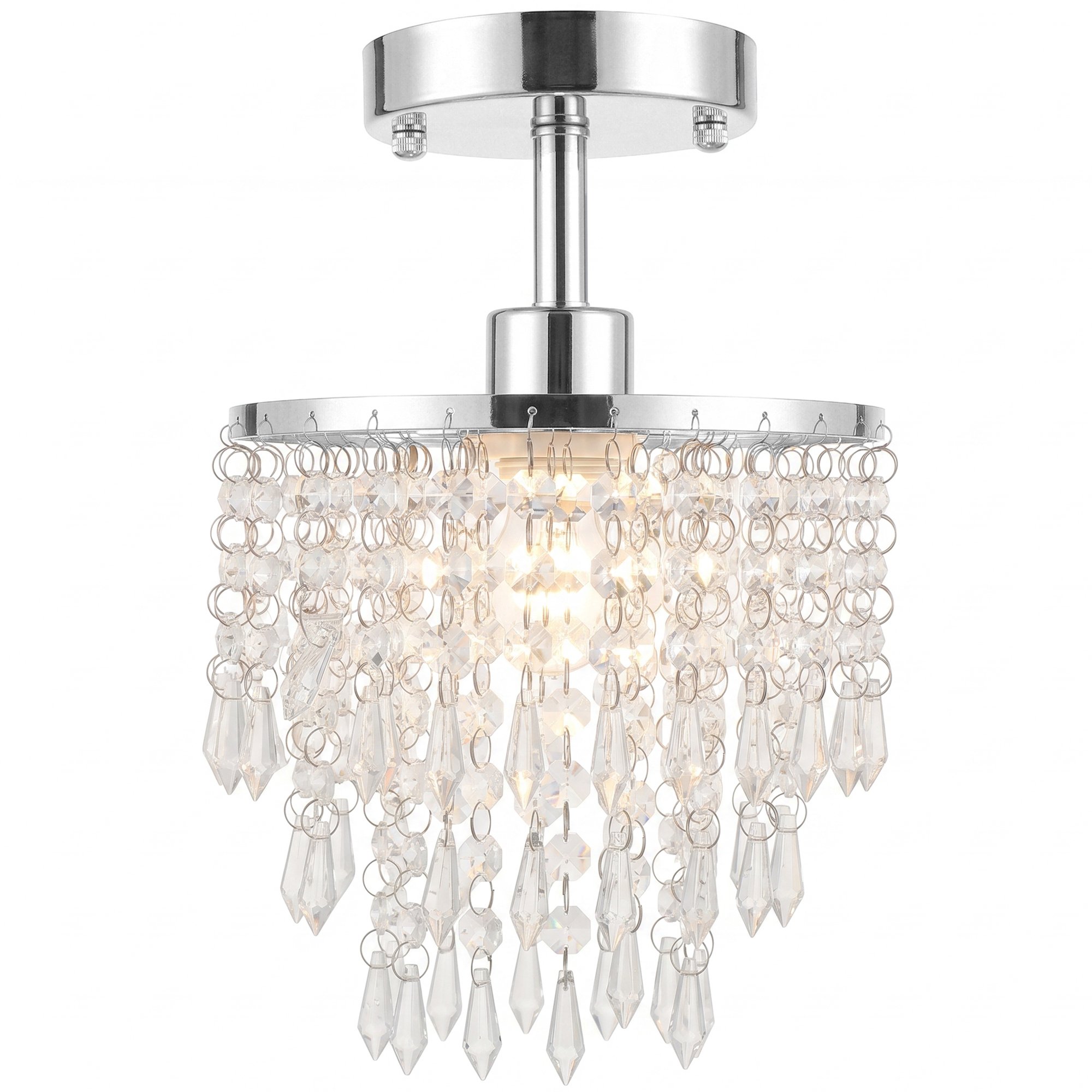 HOMCOM Crystal Ceiling Light with 57 Crystal Strands and Mounting Plate - Silver