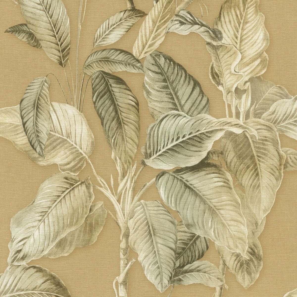 Rasch Boho Palm Leaf Vinyl Wallpaper - Mustard