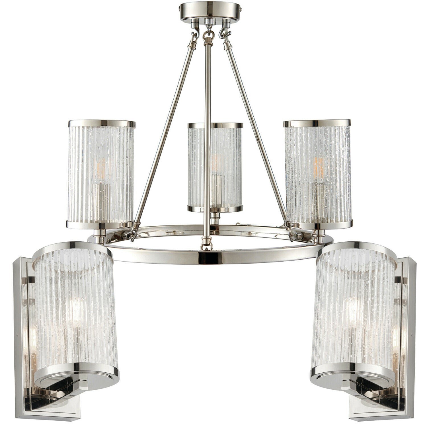 Loops Direct Hurricane Chandelier And Wall Light Set - Bright Nickel