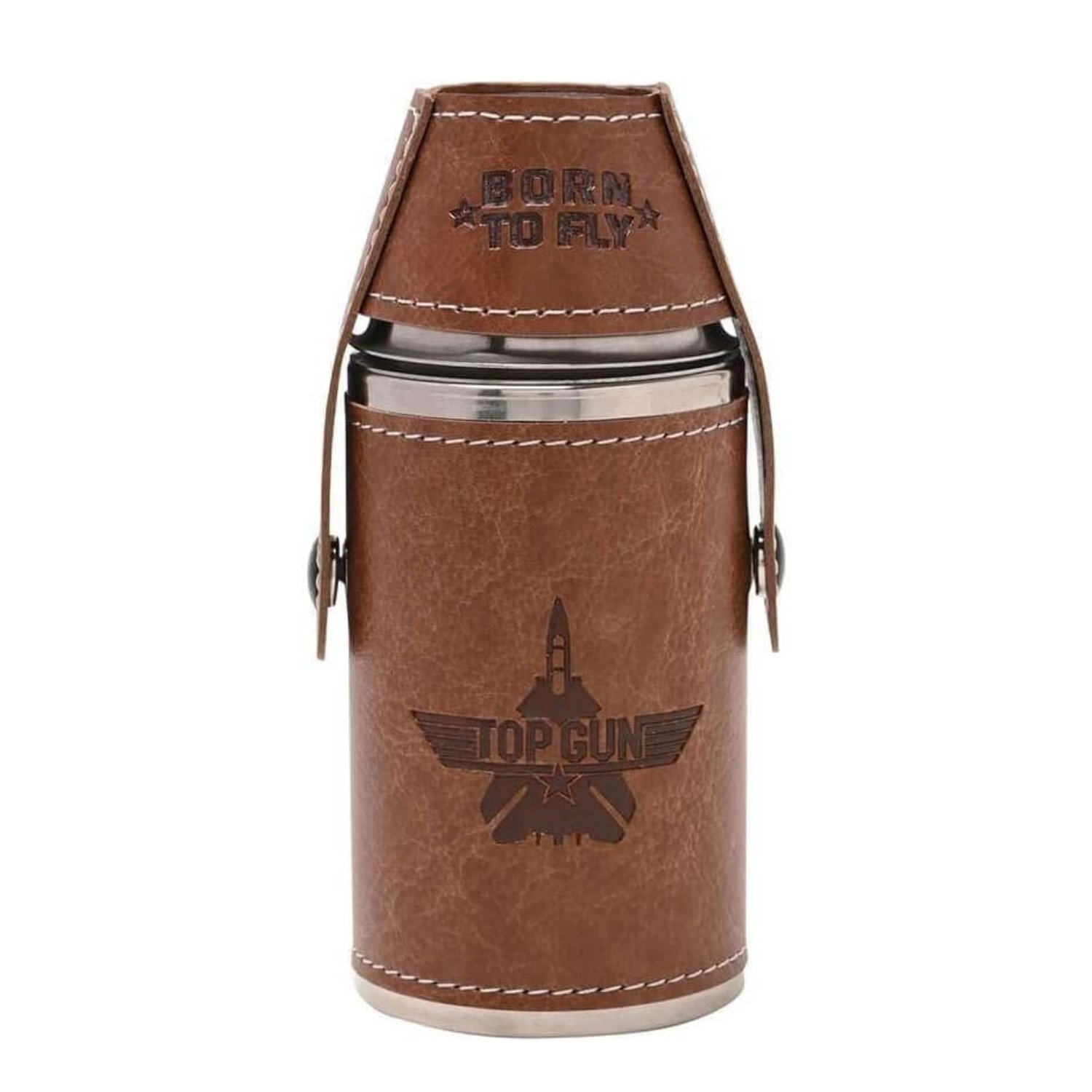 Widdop Stainless Steel 6oz Travel Flask Faux Leather Wrap - Brown