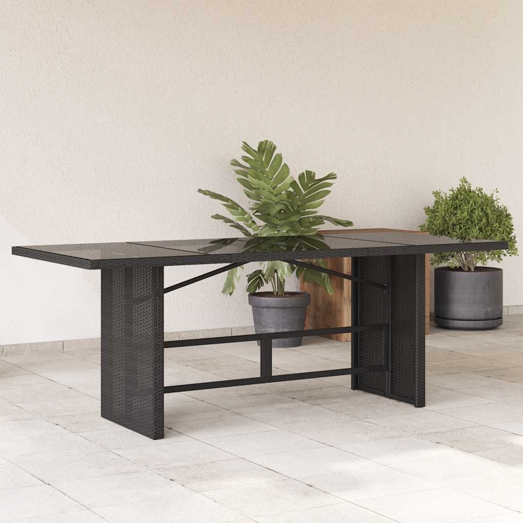 Walplus Poly Rattan Garden Table with Glass Top - Black - 190 x 80 x 75 cm