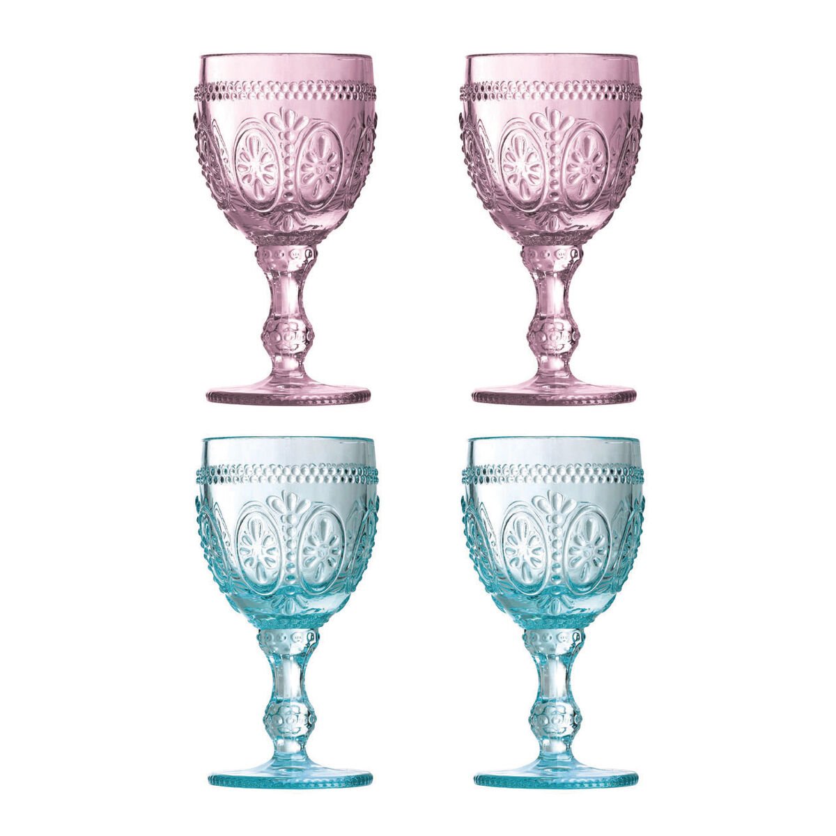 Orsina Fleur Set of 4 Wine Glasses – Pink And Blue