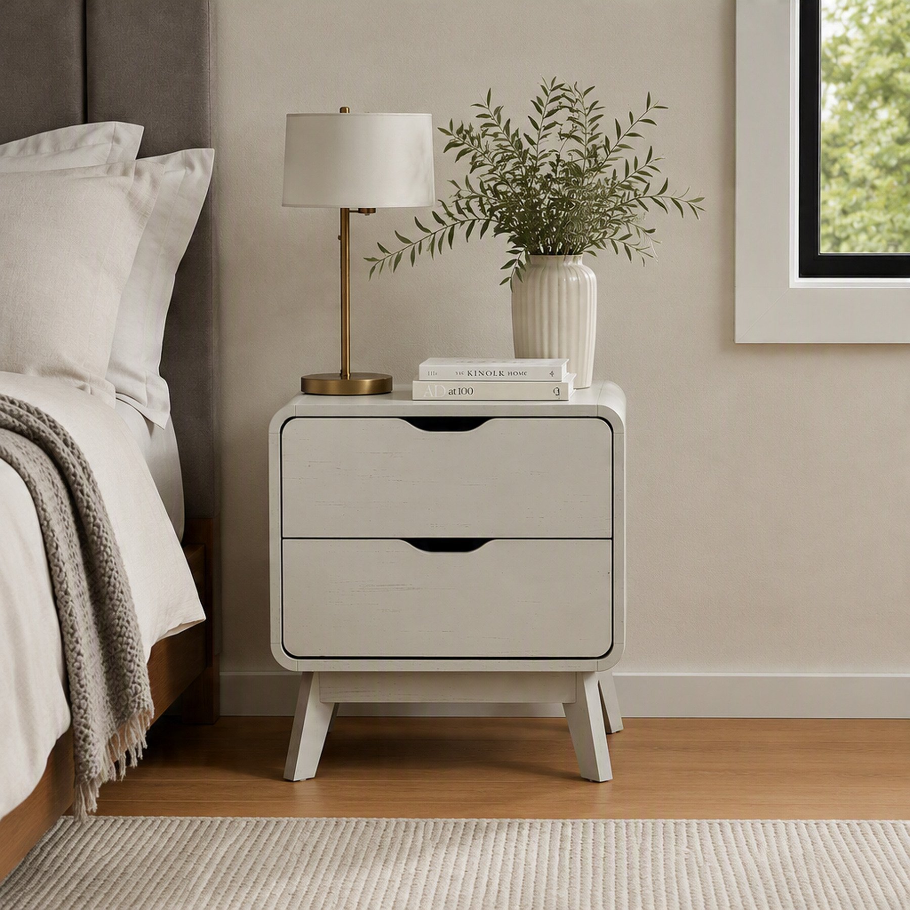 Home Source Nordica 2 Drawer Bedside Table - Grey