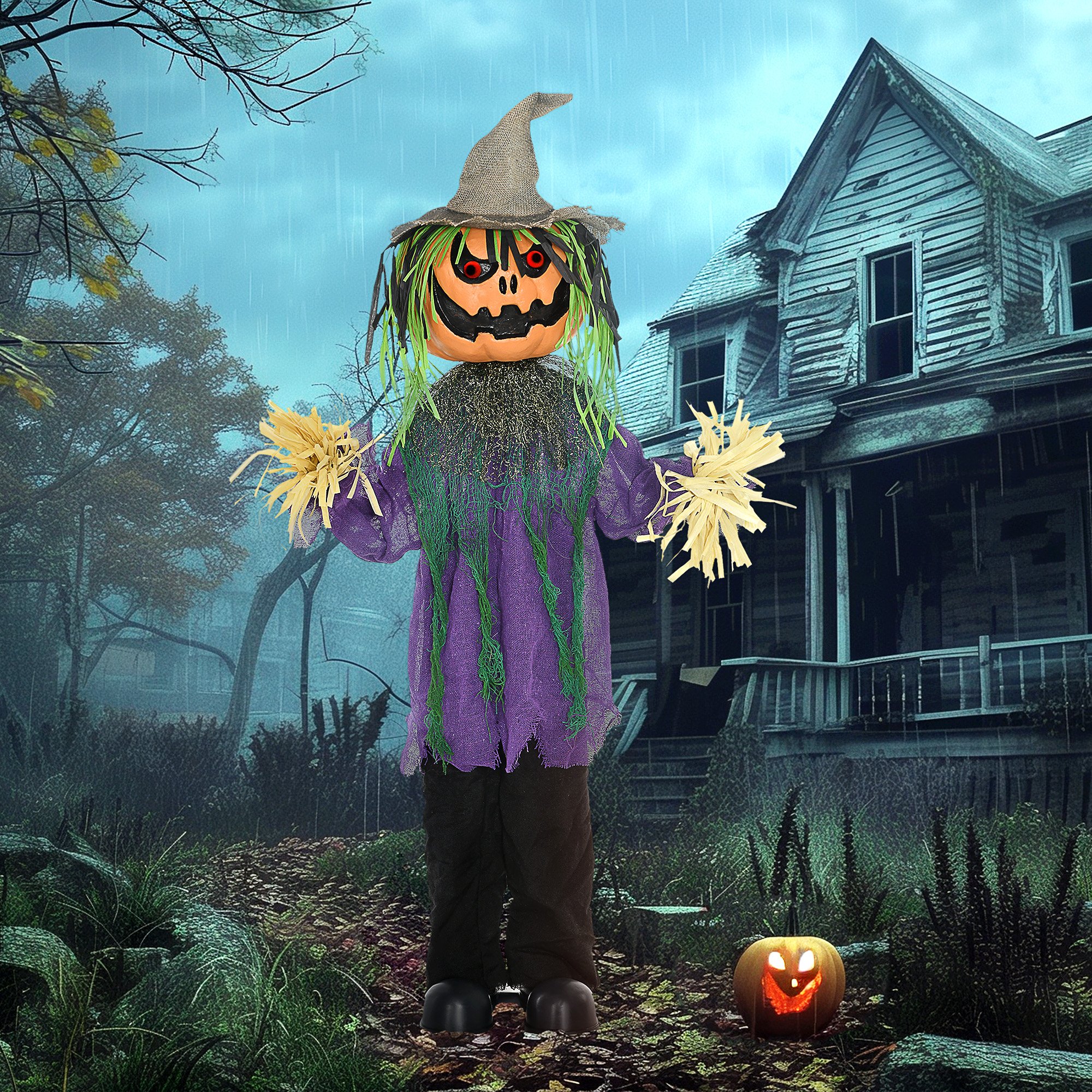 HOMCOM 3.5ft Animated Halloween Pumpkin Scarecrow Decoration