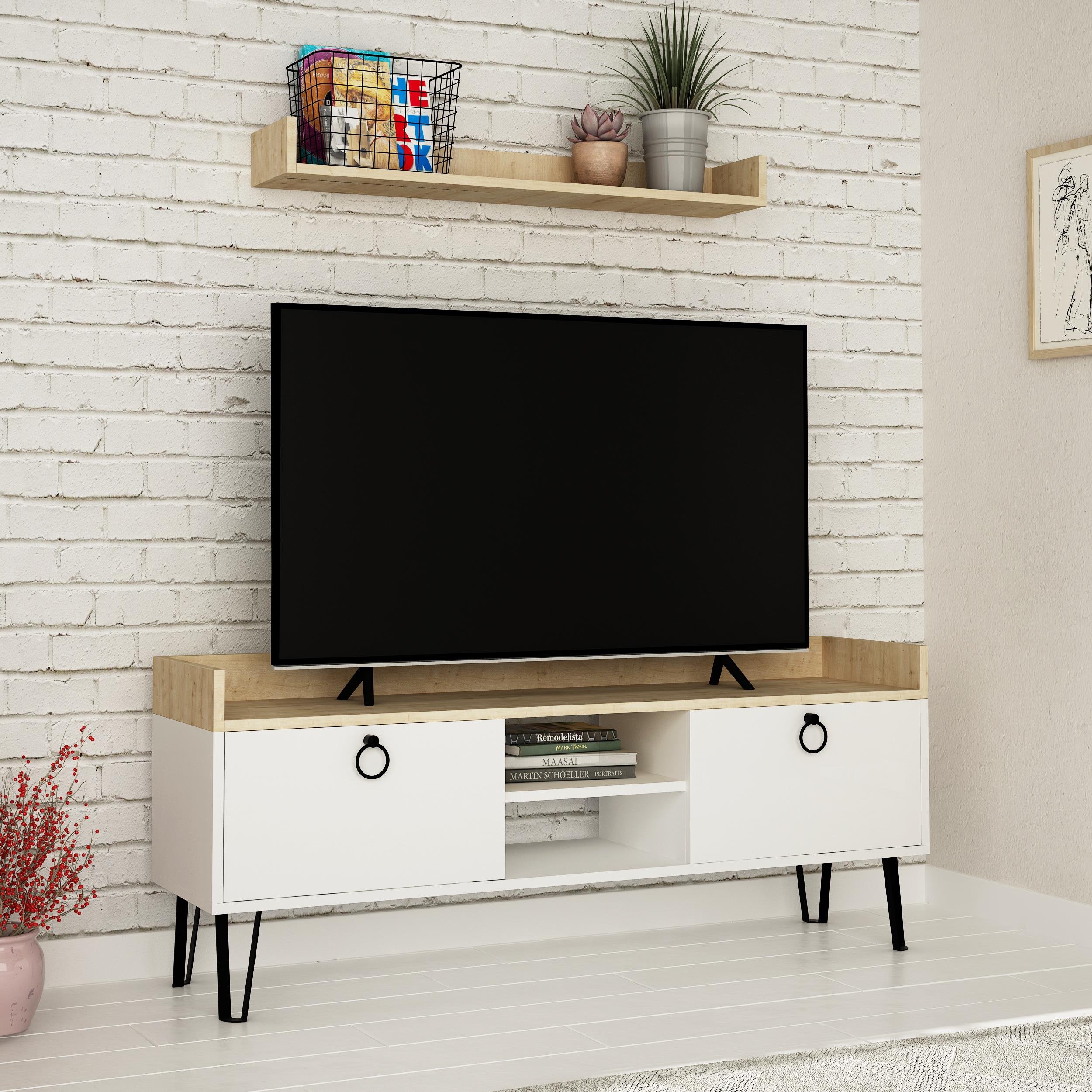 Decortie Keday Particleboard TV Unit with Storage - White & Oak