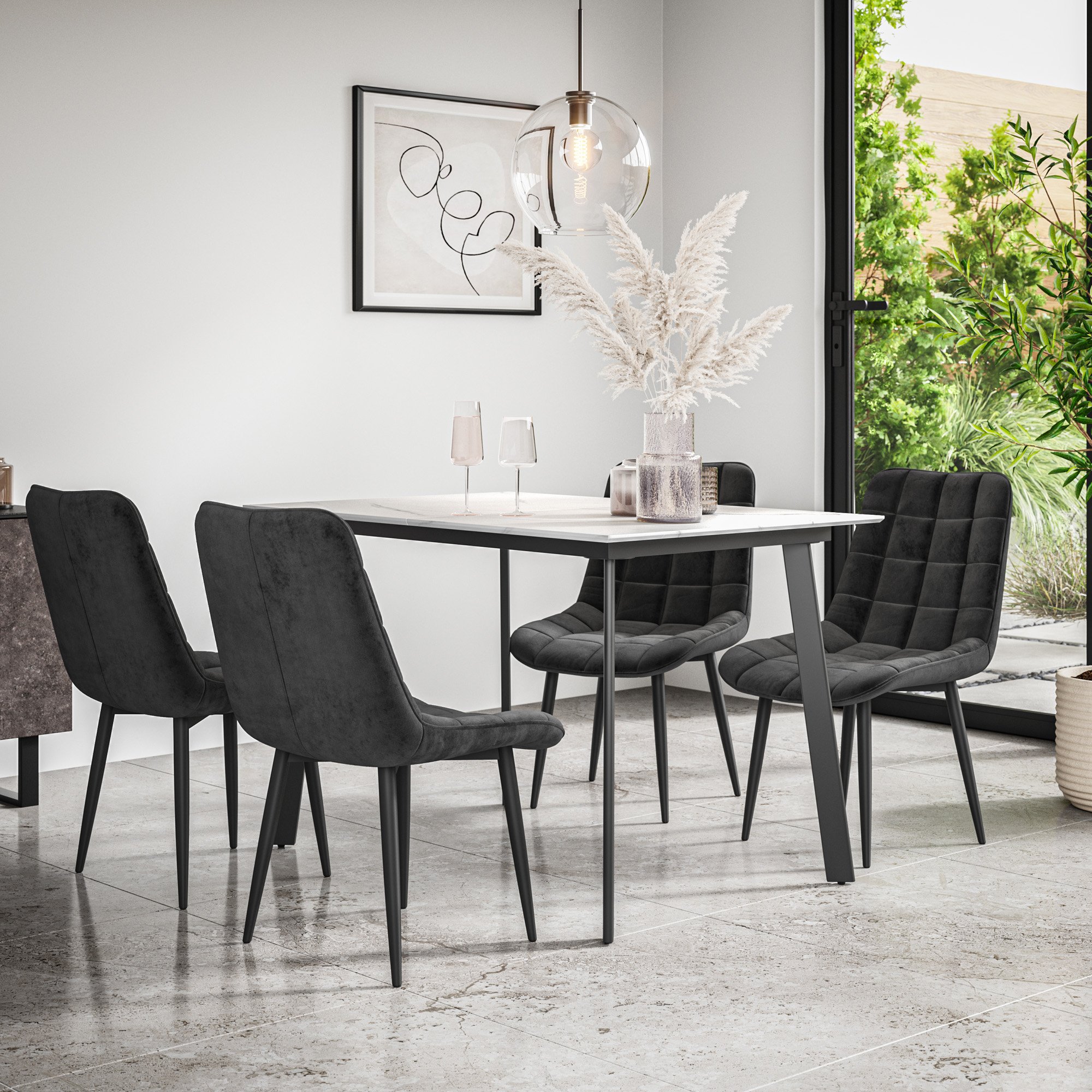 Furniture Online Haydon Nova Marble Effect Dining Table & 4 Black Chairs