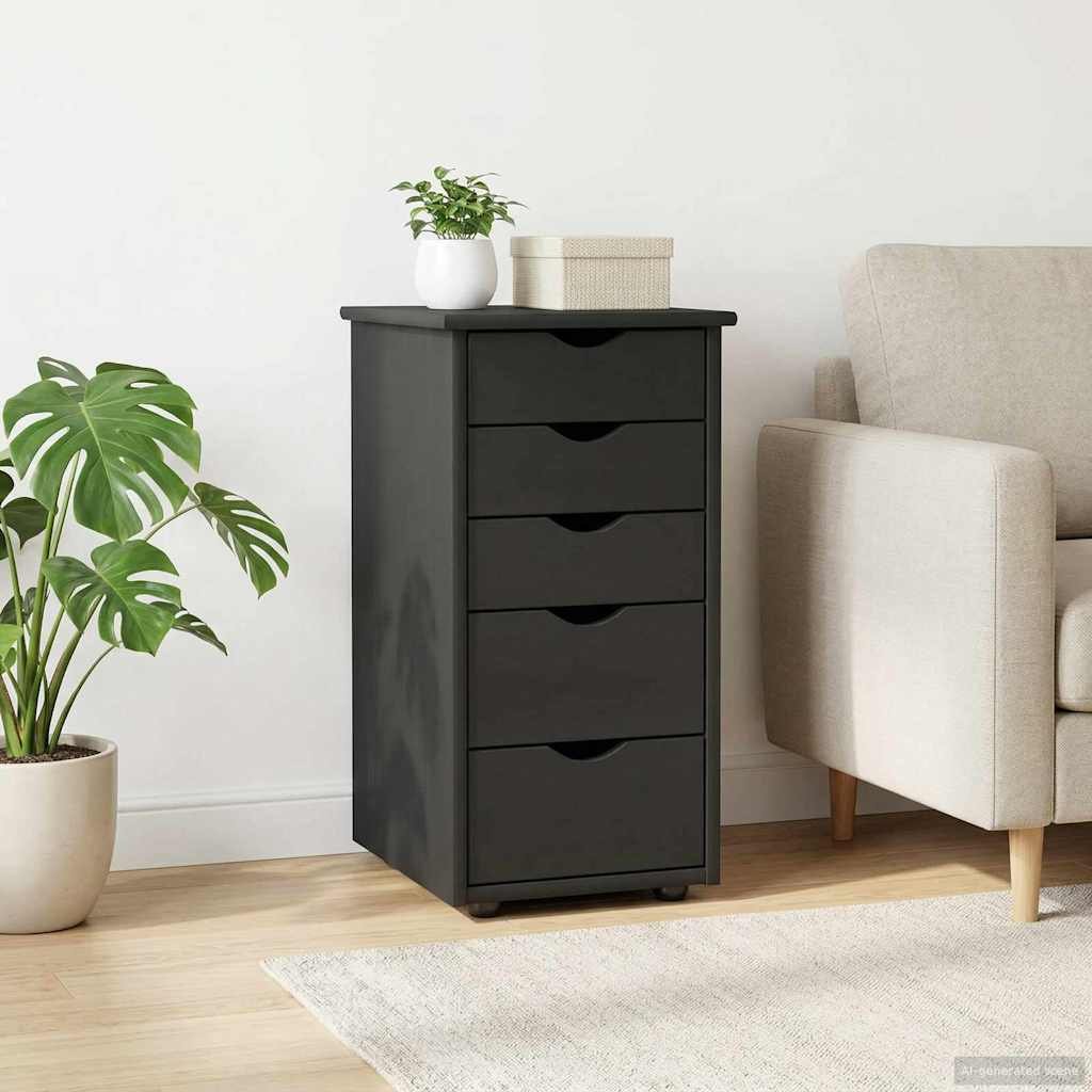 Walplus 5 Drawer Solid Pine Storage Cabinet - Grey - 34 x 39 x 61.5 cm
