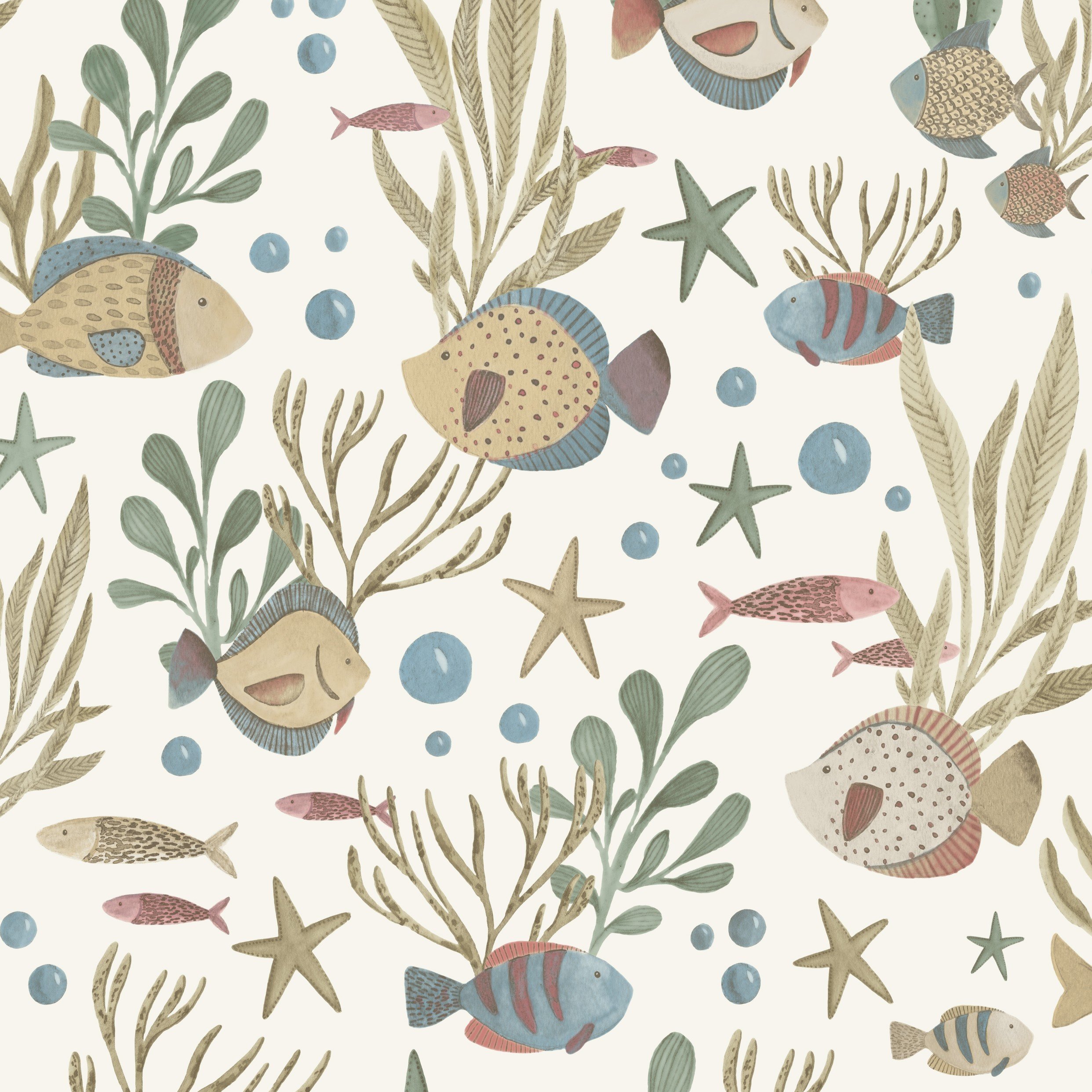 Grandeco Nemo Sealife Fish Nursery Textured Wallpaper - Ochre