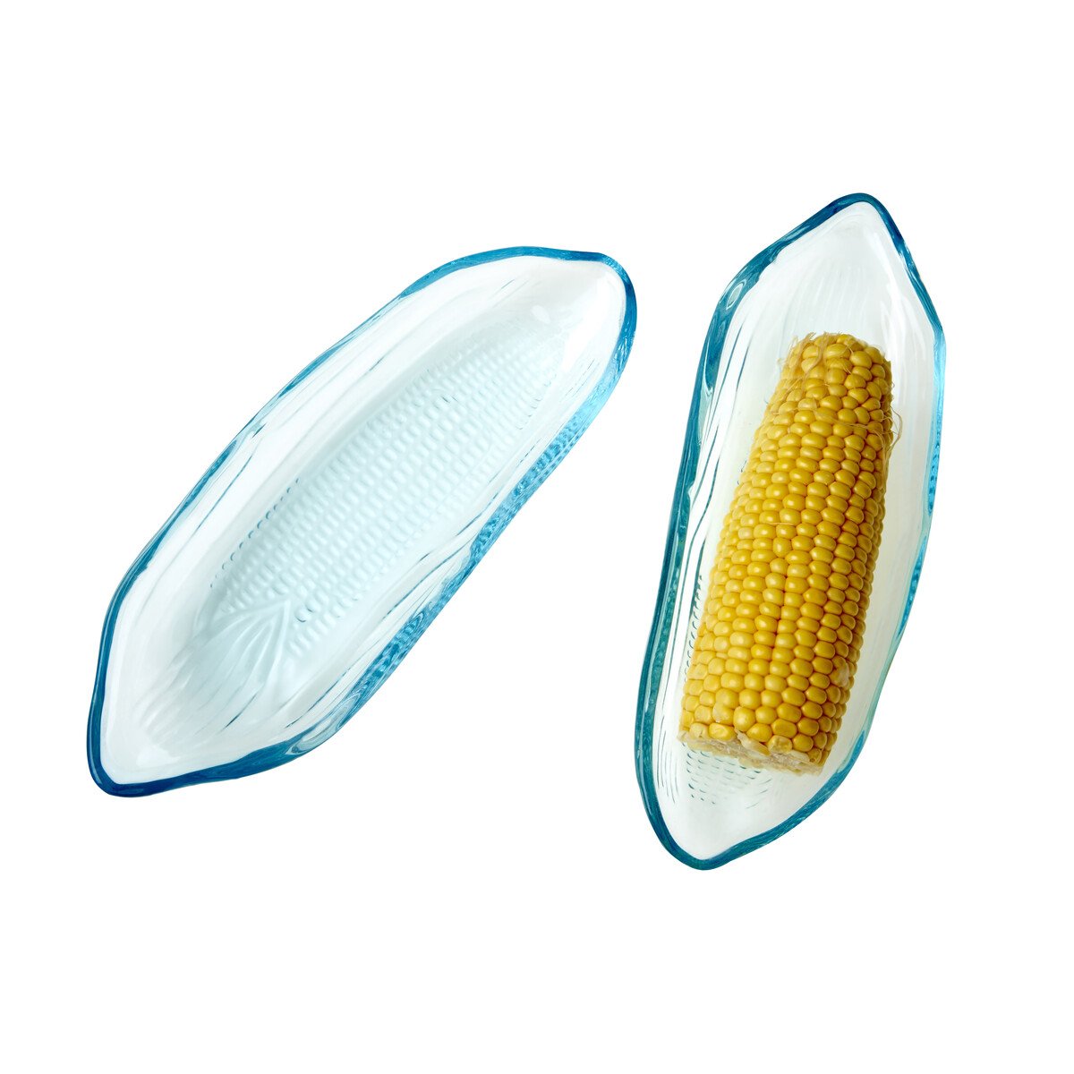 Orsina Vidrio Set of 2 Corn On The Cob Glass Dishes - Blue