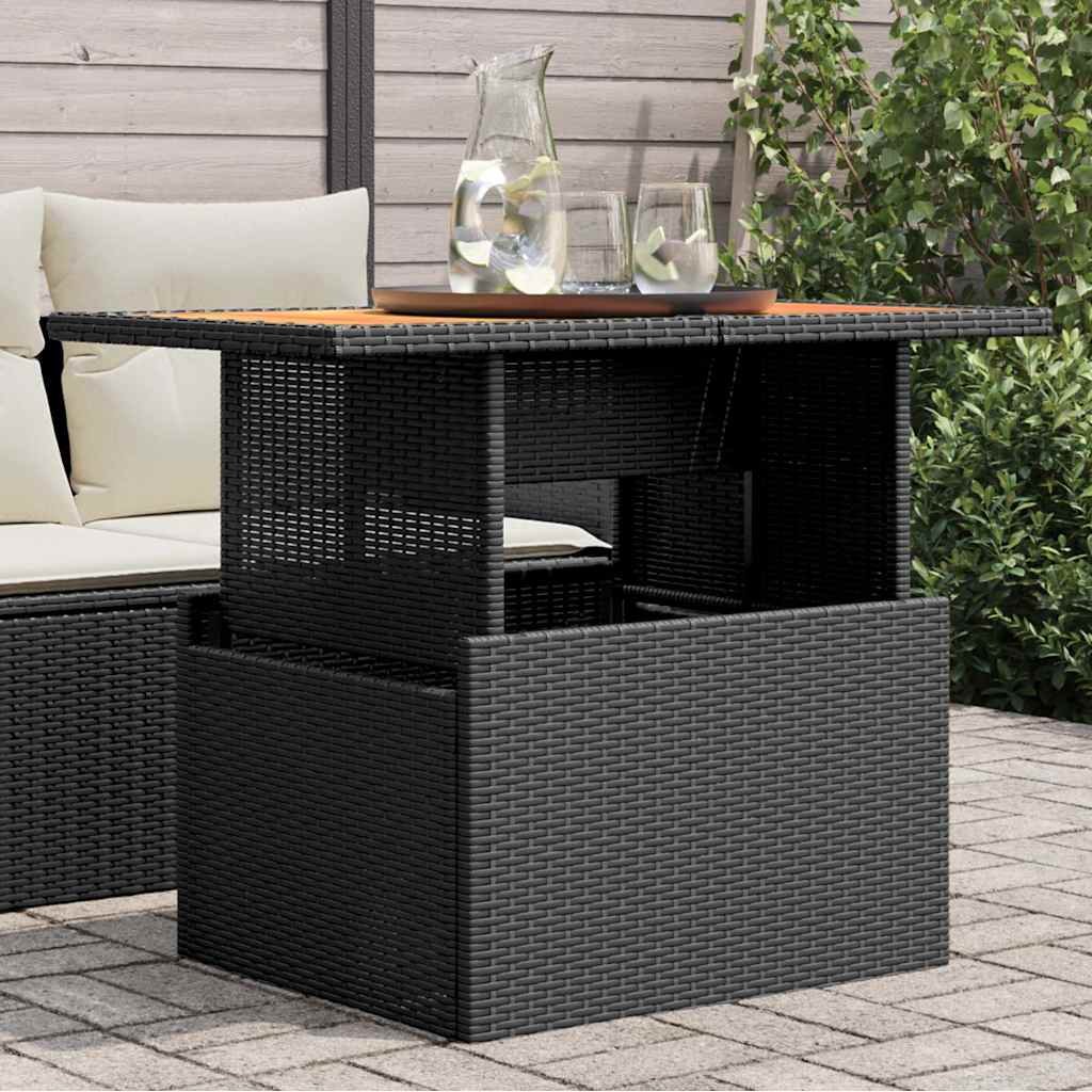 Walplus PE Rattan Garden Table - Black - 100 x 55 x 73 cm