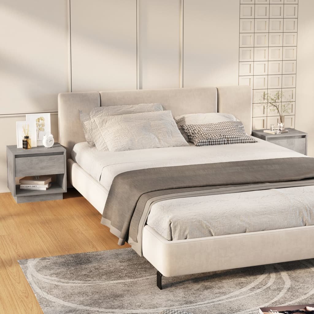 Walplus Pack of 2 Bedside Cabinet - Stone Grey - 45 x 34 x 44 cm