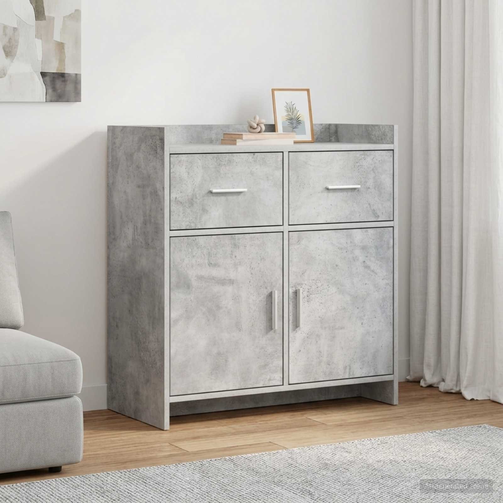 Walplus 2 Drawer Rectangular Sideboard - Concrete Grey - 75 x 36 x 80 cm