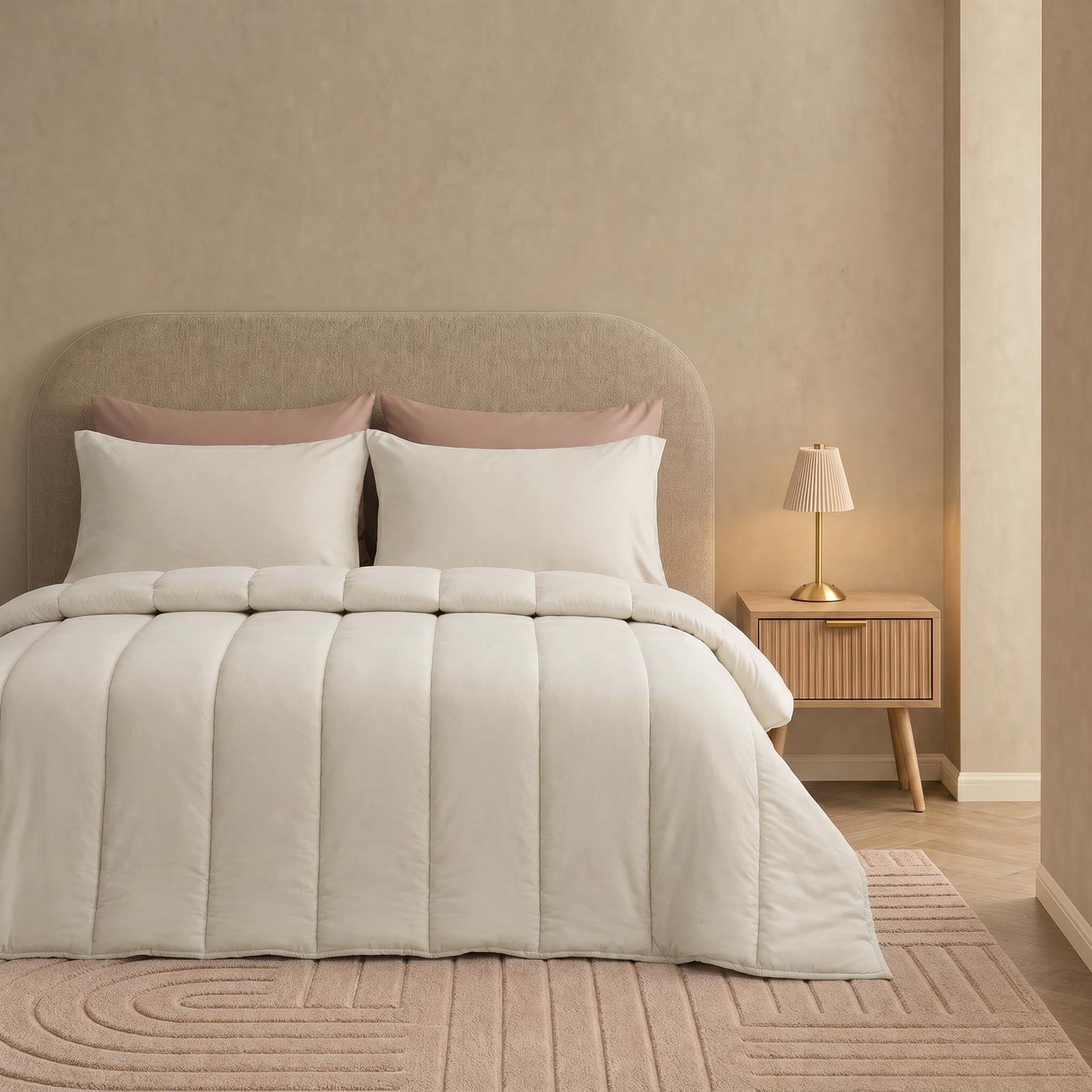 OHS Coverless 10.5 Tog Duvet Set Quilted Bedding - Stone - Double