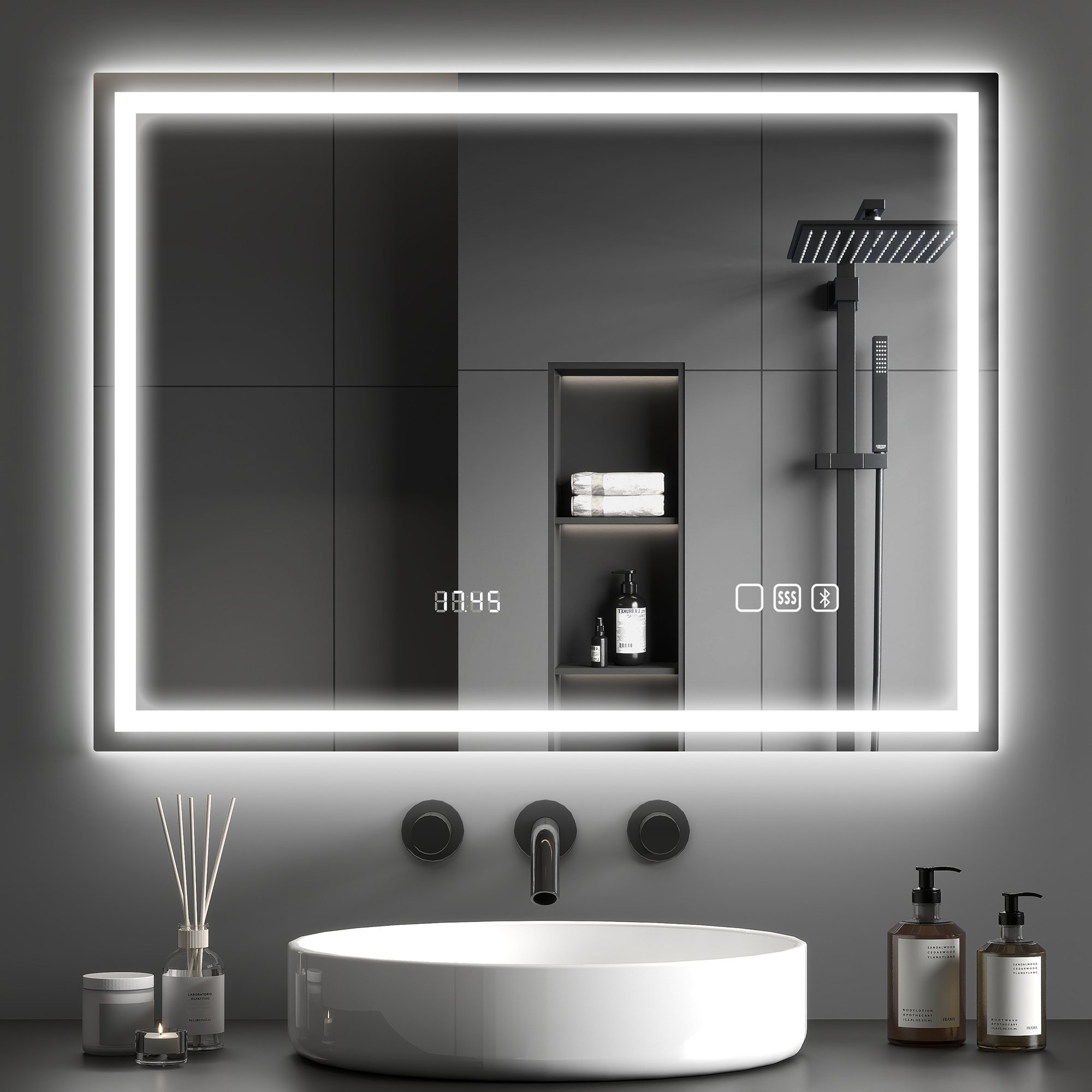 HOMCOM Clock Bluetooth LED Bathroom Mirror