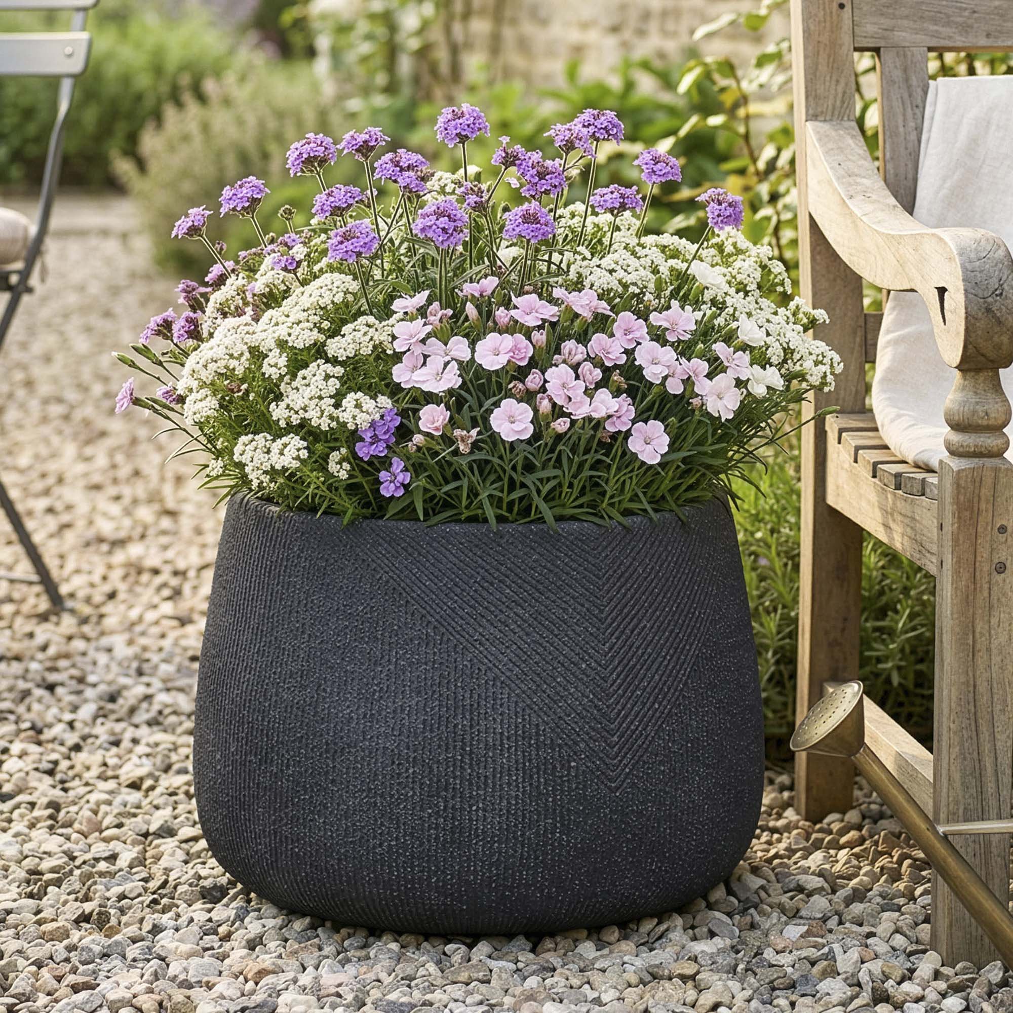 Dibor Large Fibre Clay Outdoor Garden Planter – Grey