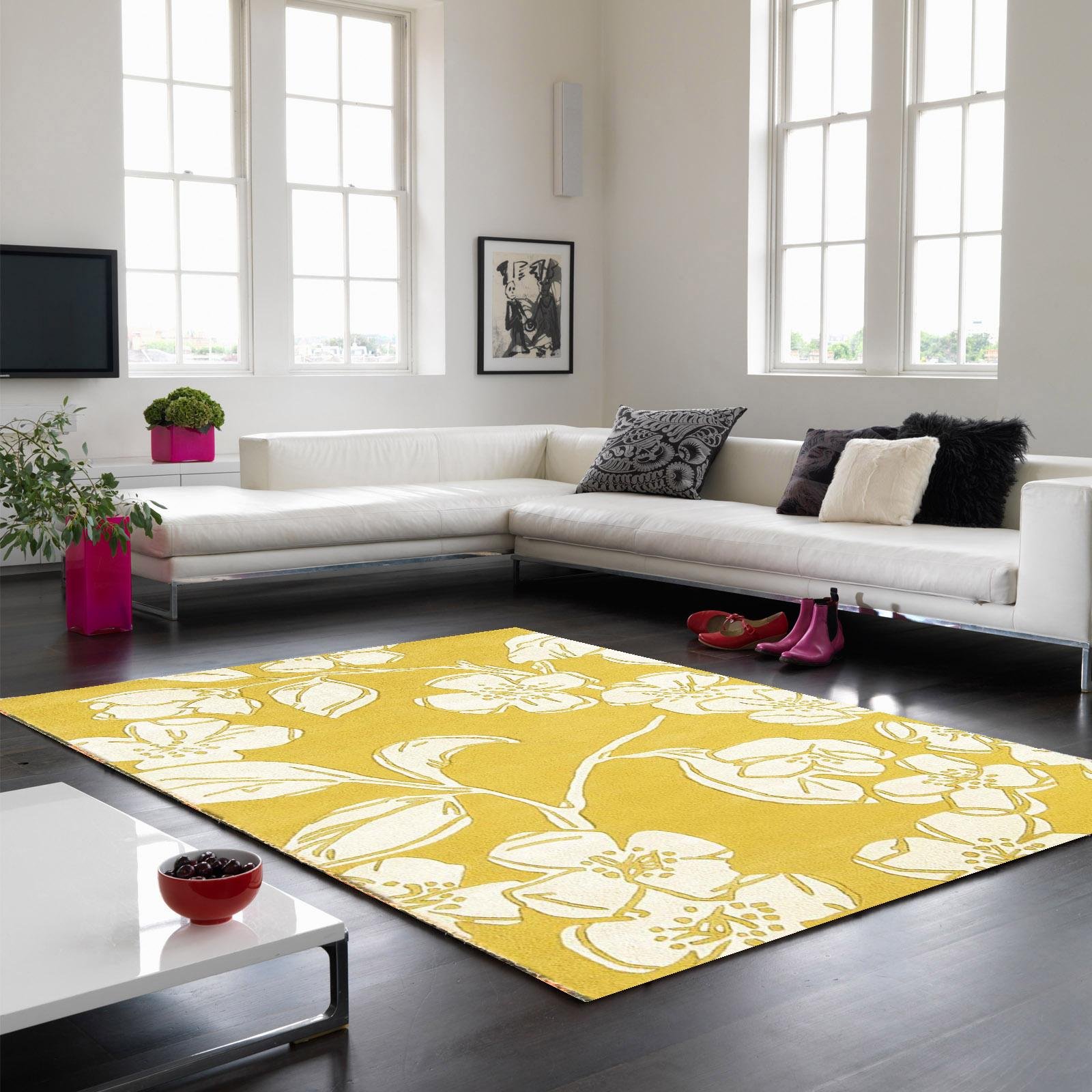 Mega Flooring Yellow Handmade Floral Rug - 80 x 150cm