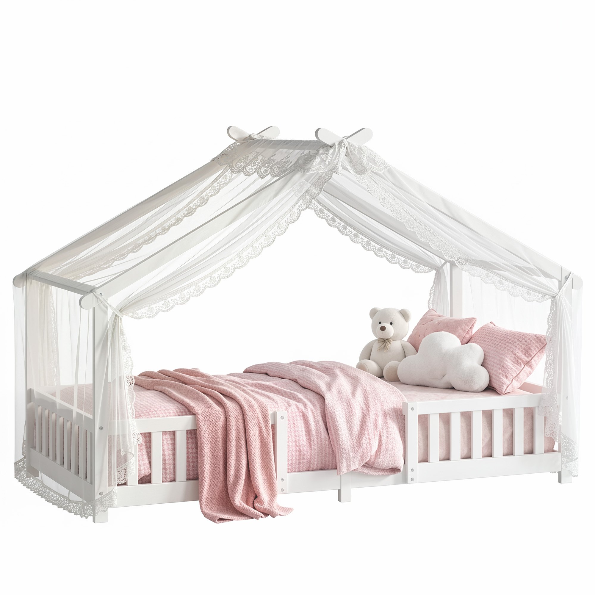 AIYAPLAY 4-14 Years Pine House-Shaped Kids Single Bed Frame
