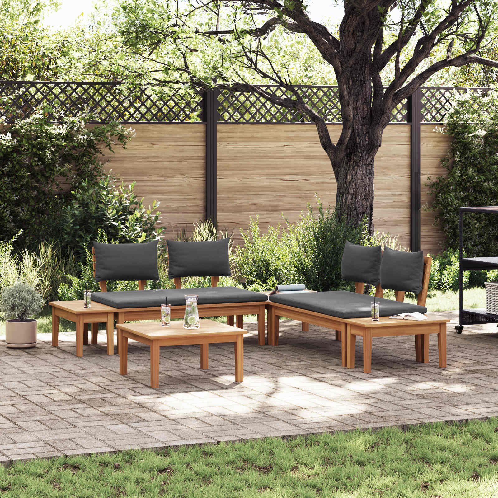 Walplus 3 Piece Garden Sofa Set Open Shelf - Brown and Grey - 60 x 60 x 30 cm