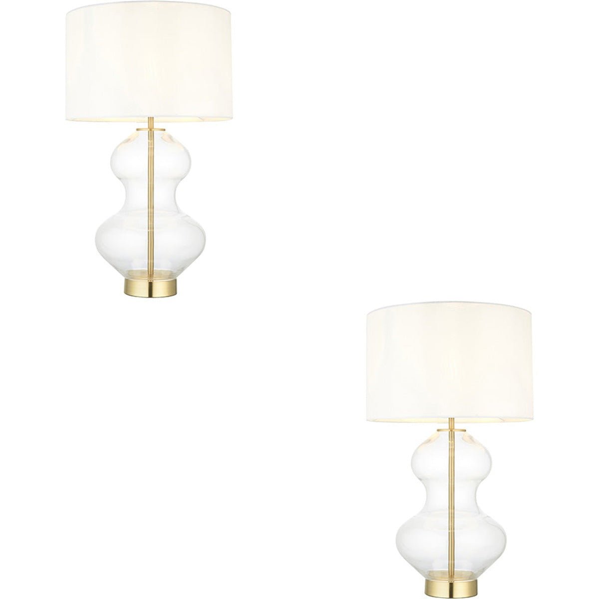 Loops Direct Pack of 2 LED Satin Brass Table Lamp - Vintage White Fabric 20W