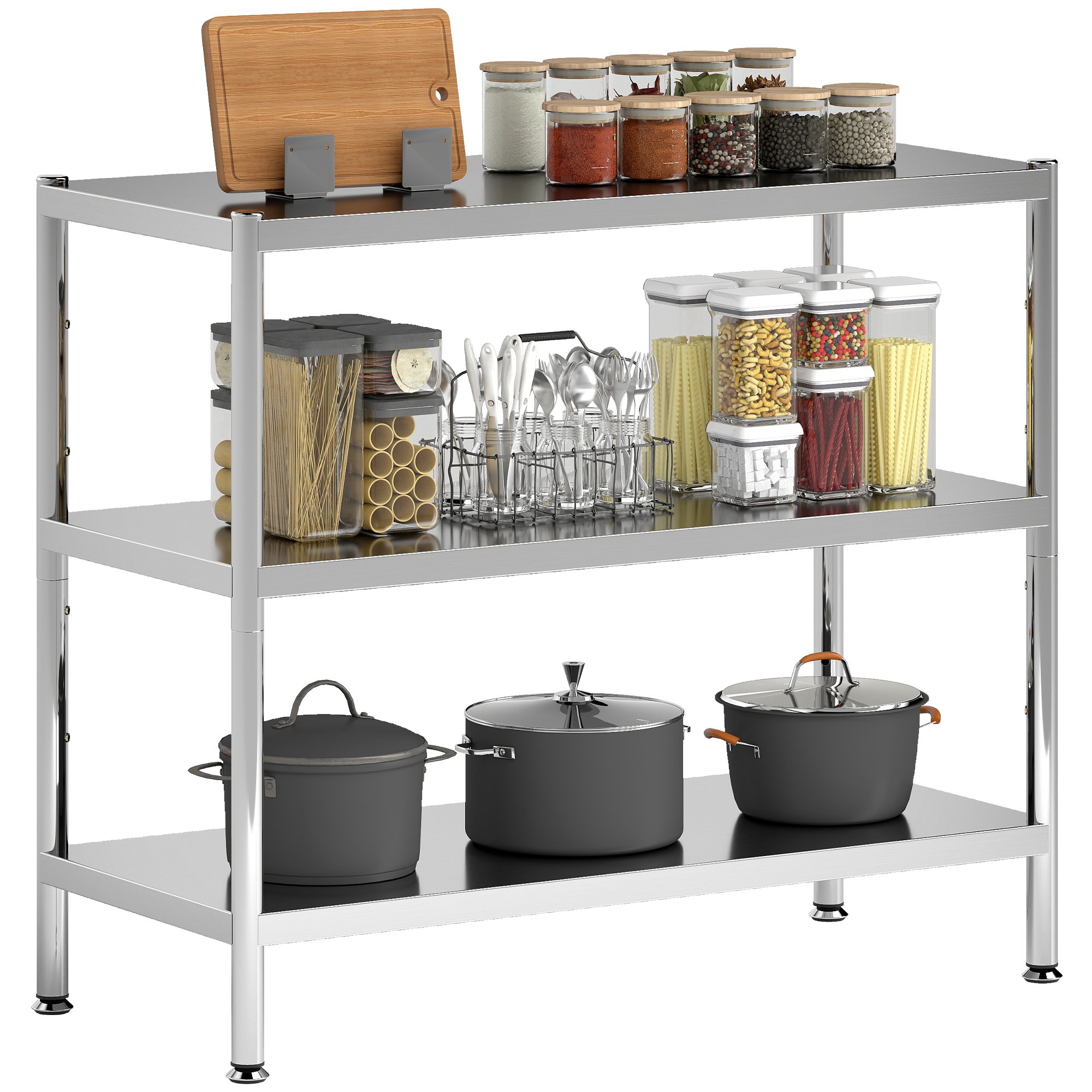 HOMCOM 3 Tier Stainless Steel Bakers Rack with Storage - Silver Tone