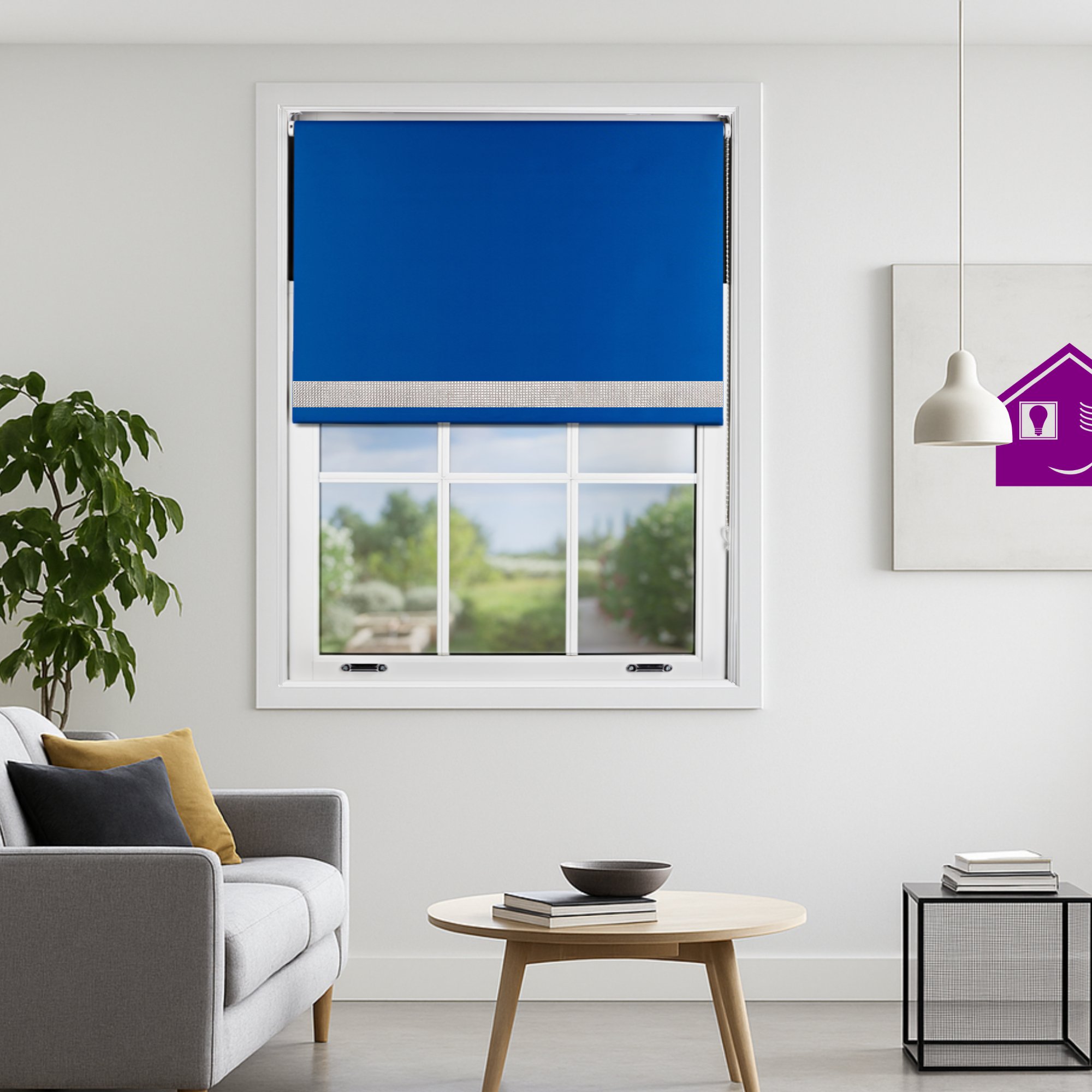 Furnished Blue Blackout Roller Blind Diamante Strip - 90 x 165cm