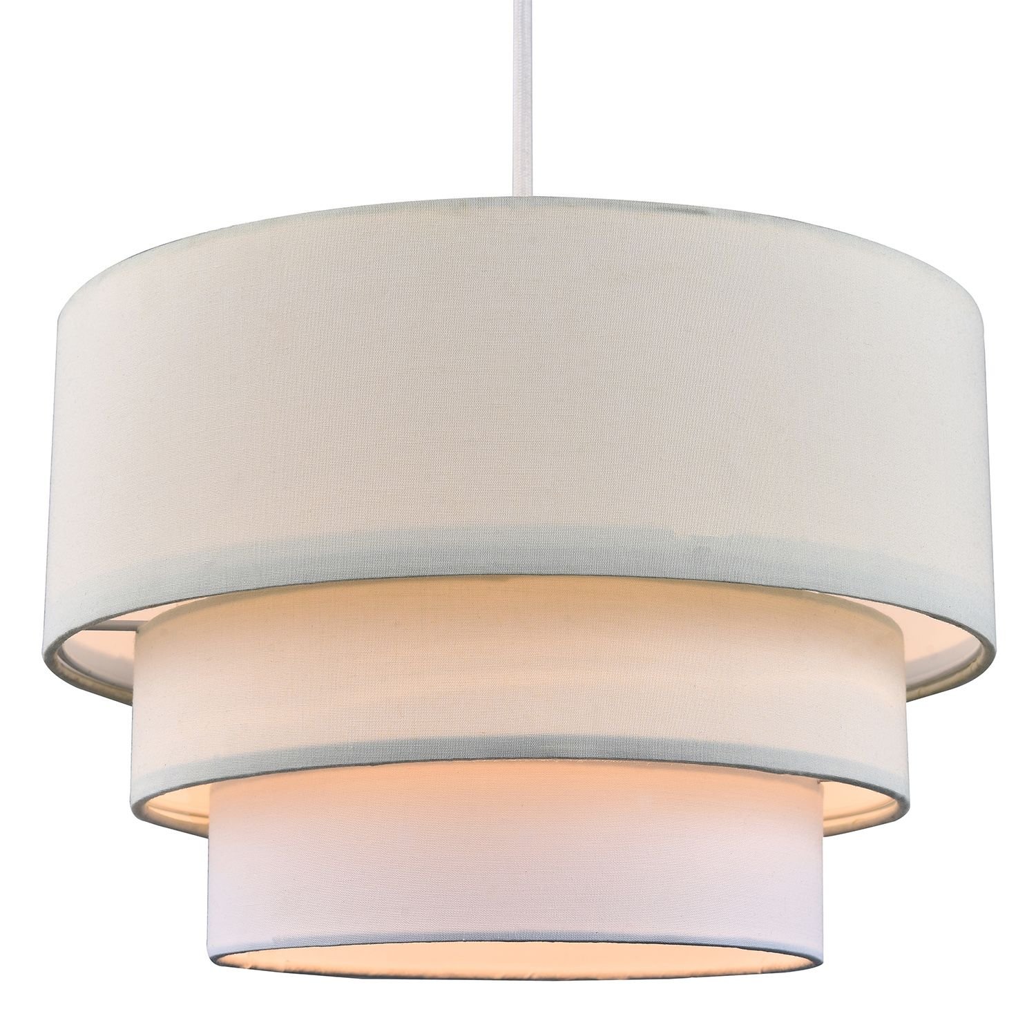 Happy Homewares Cream Round Triple Tier Cotton Fabric Pendant Shade - 30cm
