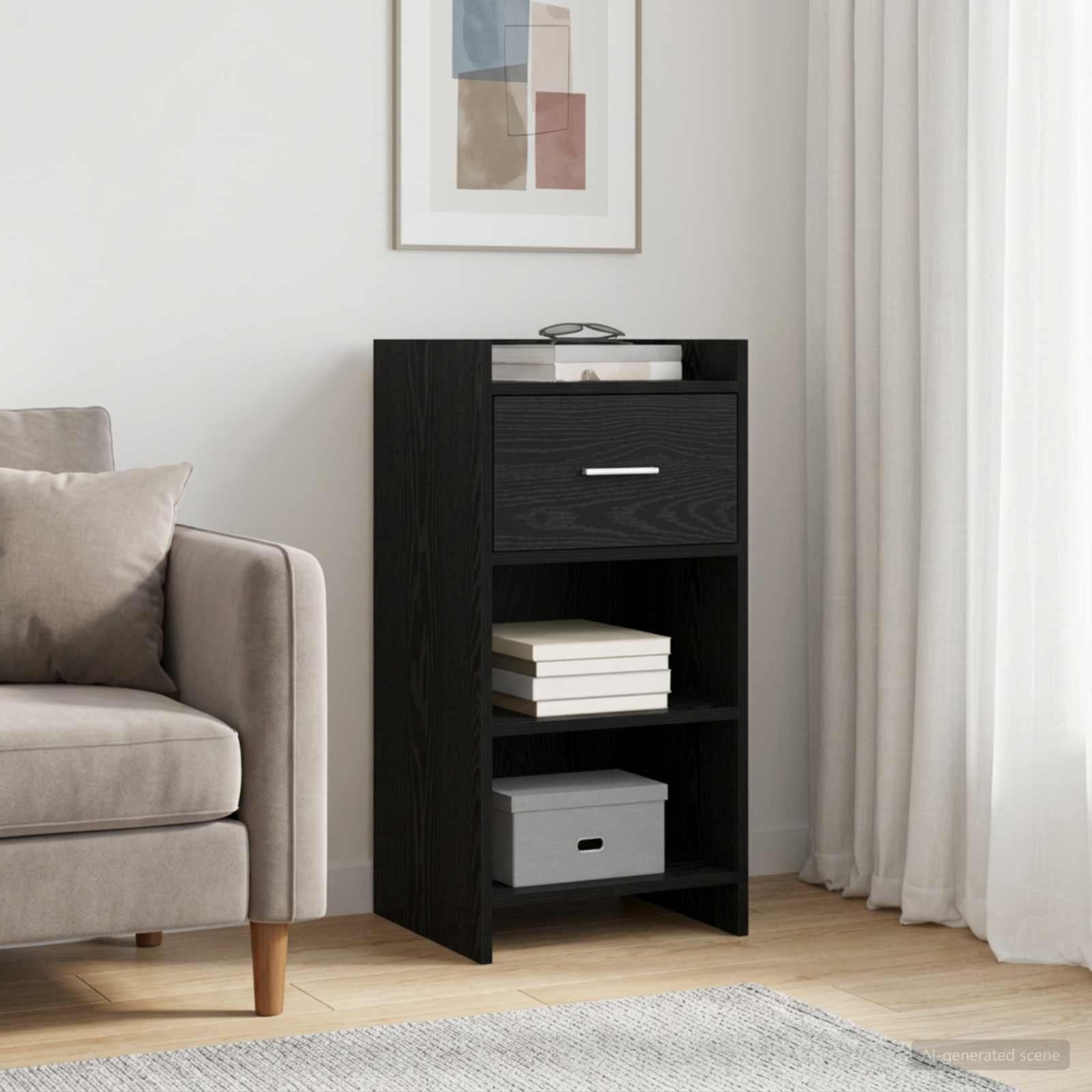 Walplus 1 Drawer Rectangular Sideboard - Black Oak - 40 x 36 x 80 cm