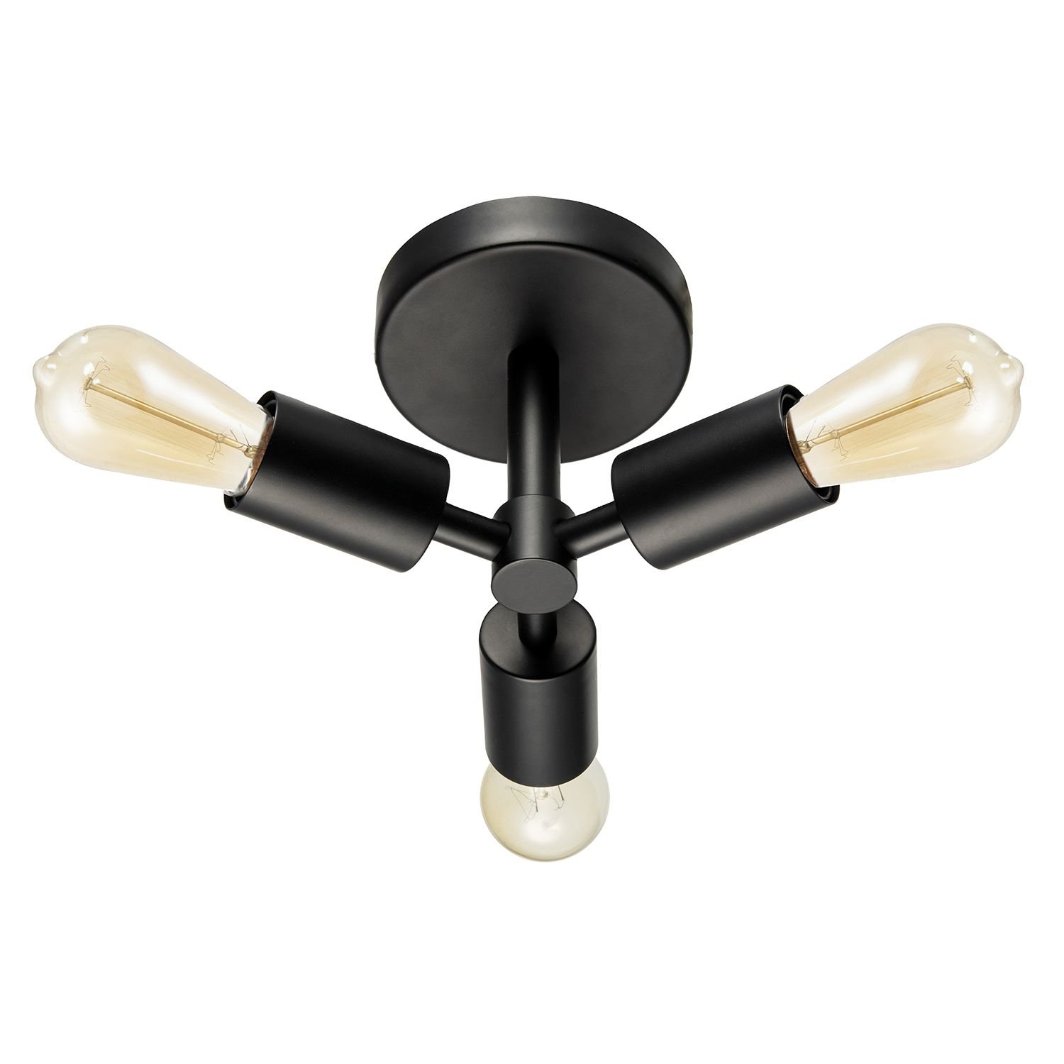 Happy Homewares Industrial Matte Black to Showcase Vintage Ceiling Light - 22cm