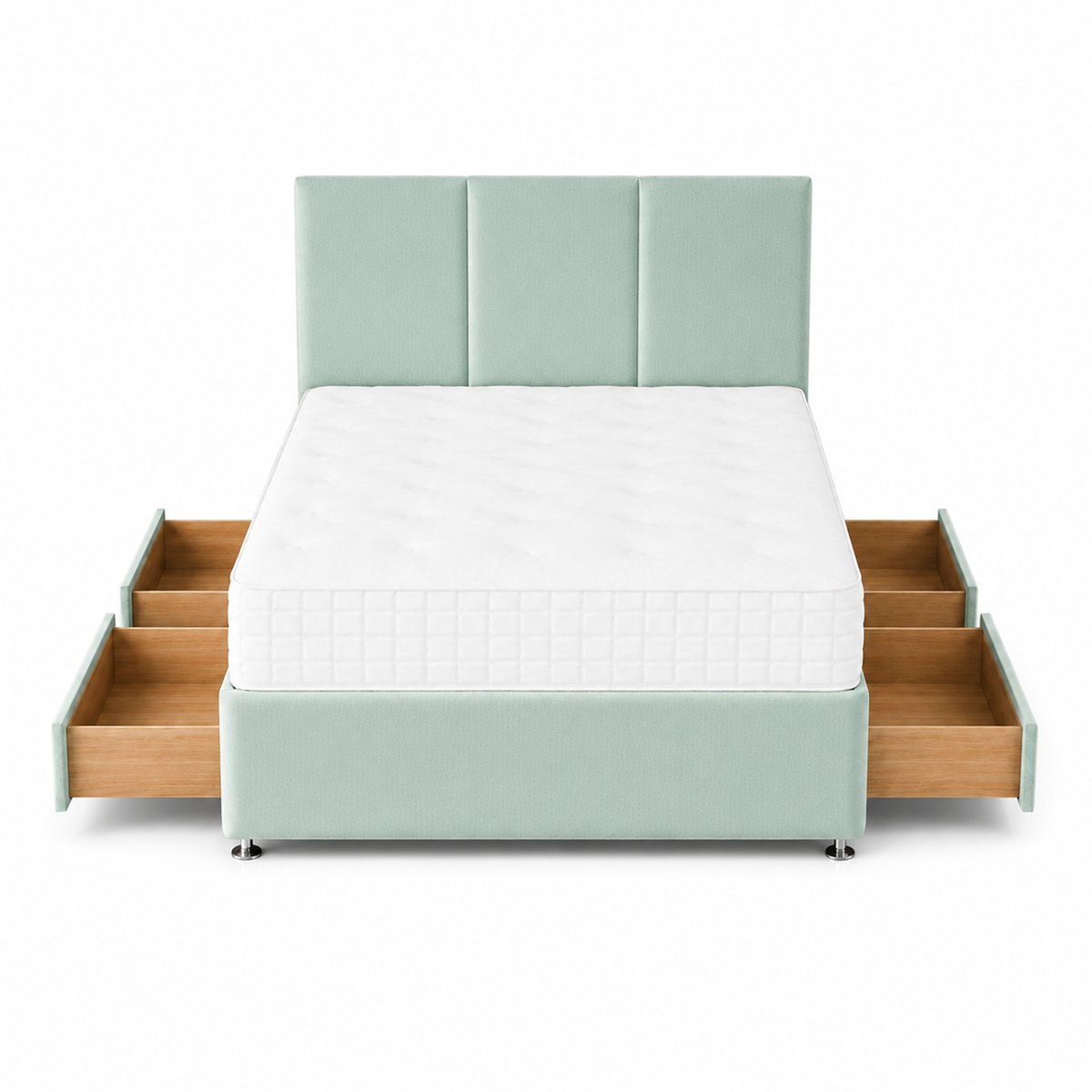 Comfy Deluxe 5ft King Size   4 Drawer Plush Velvet Divan Bed Set -  Mint