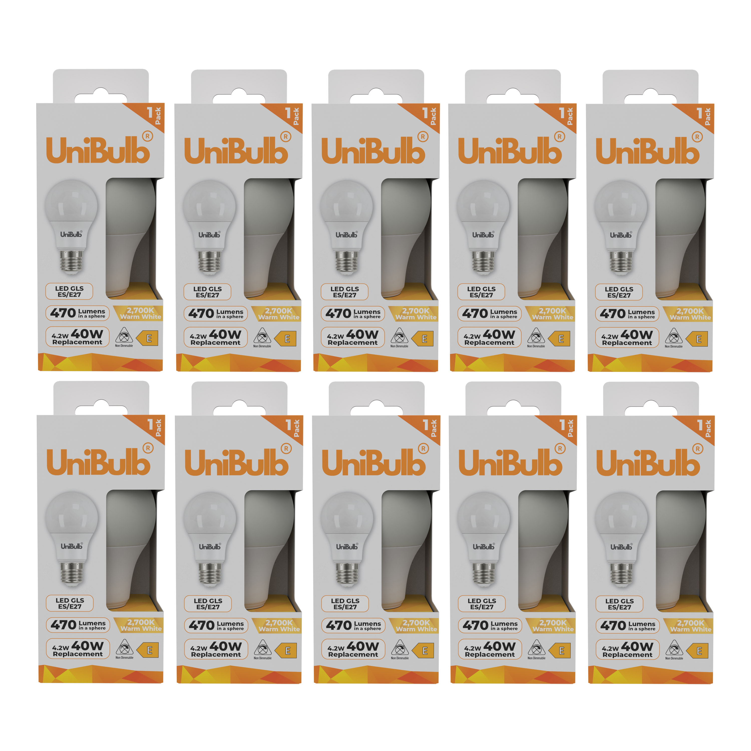 UniBulb 4.2W LED Warm White GLS E27 Light Bulb - Pack of 10