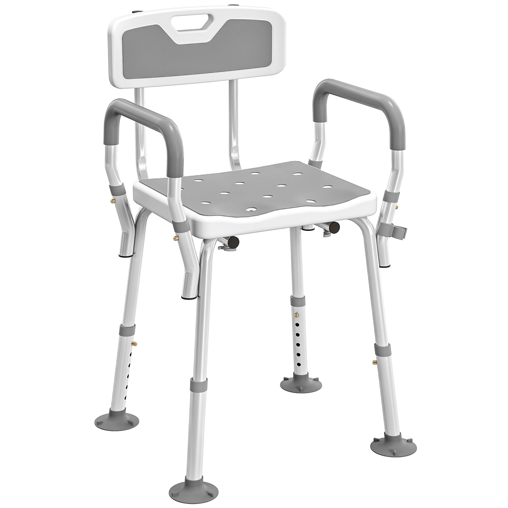 HOMCOM EVA Padded Shower Chair with Back and 4 Suction Foot Pads - Light Grey