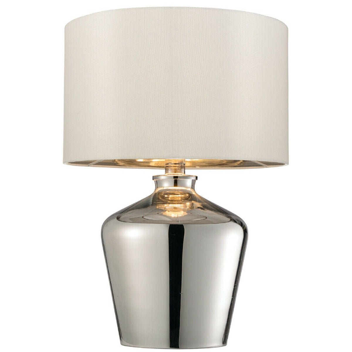 Loops Direct Glass and Fabric Table Lamp - Gloss Chrome Glass and Ivory
