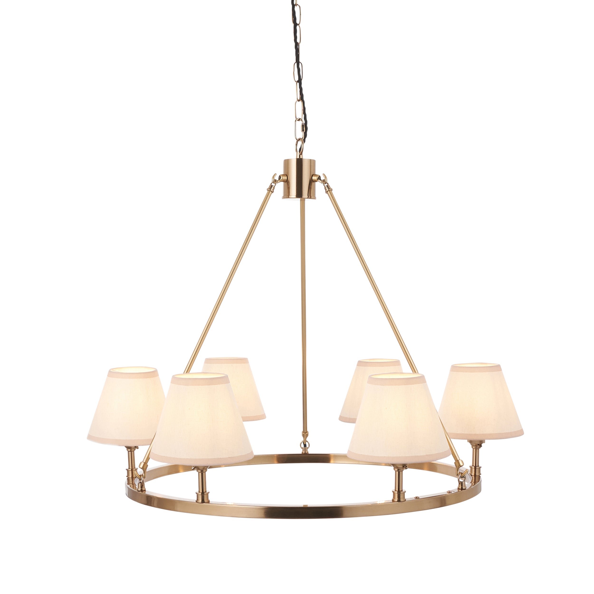 Loops Direct 78cm Diameter Steel and Fabric Pendant Light - Brushed Aged Brass