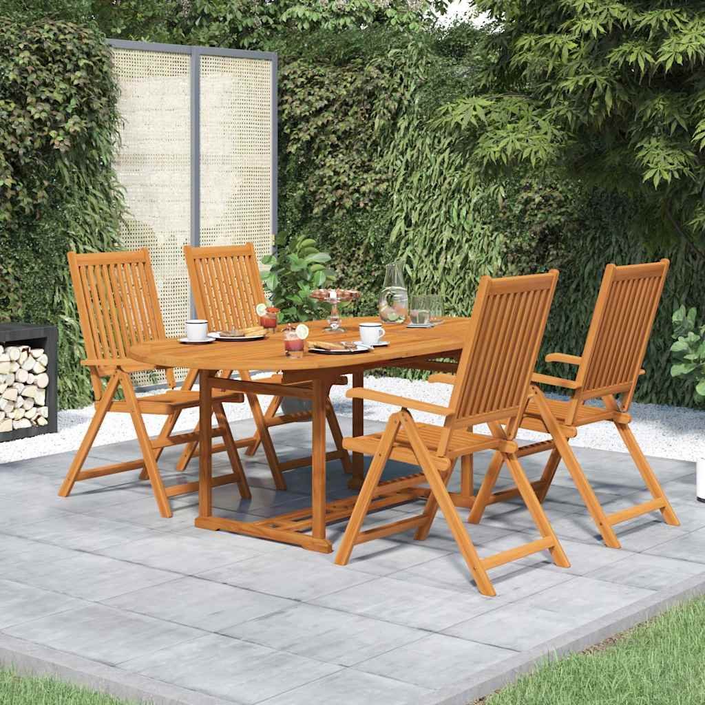 Walplus 5 Piece Acacia Wood Garden Dining Set - Brown - 150-200 x 100 x 74 cm