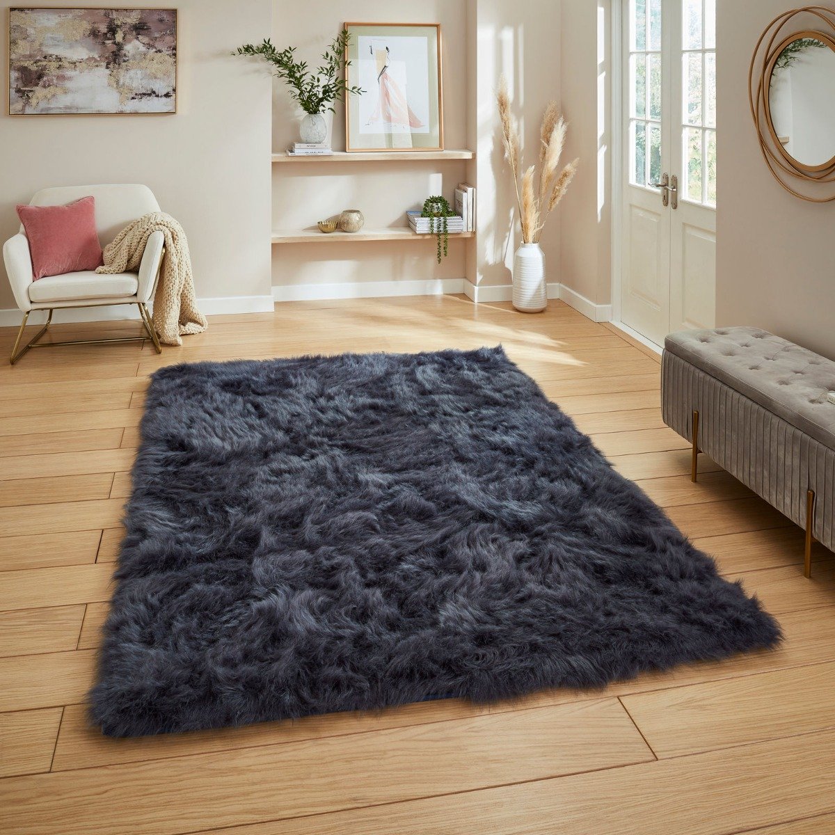 Mega Flooring Blue Shaggy Plain Rug - 60 x 120cm