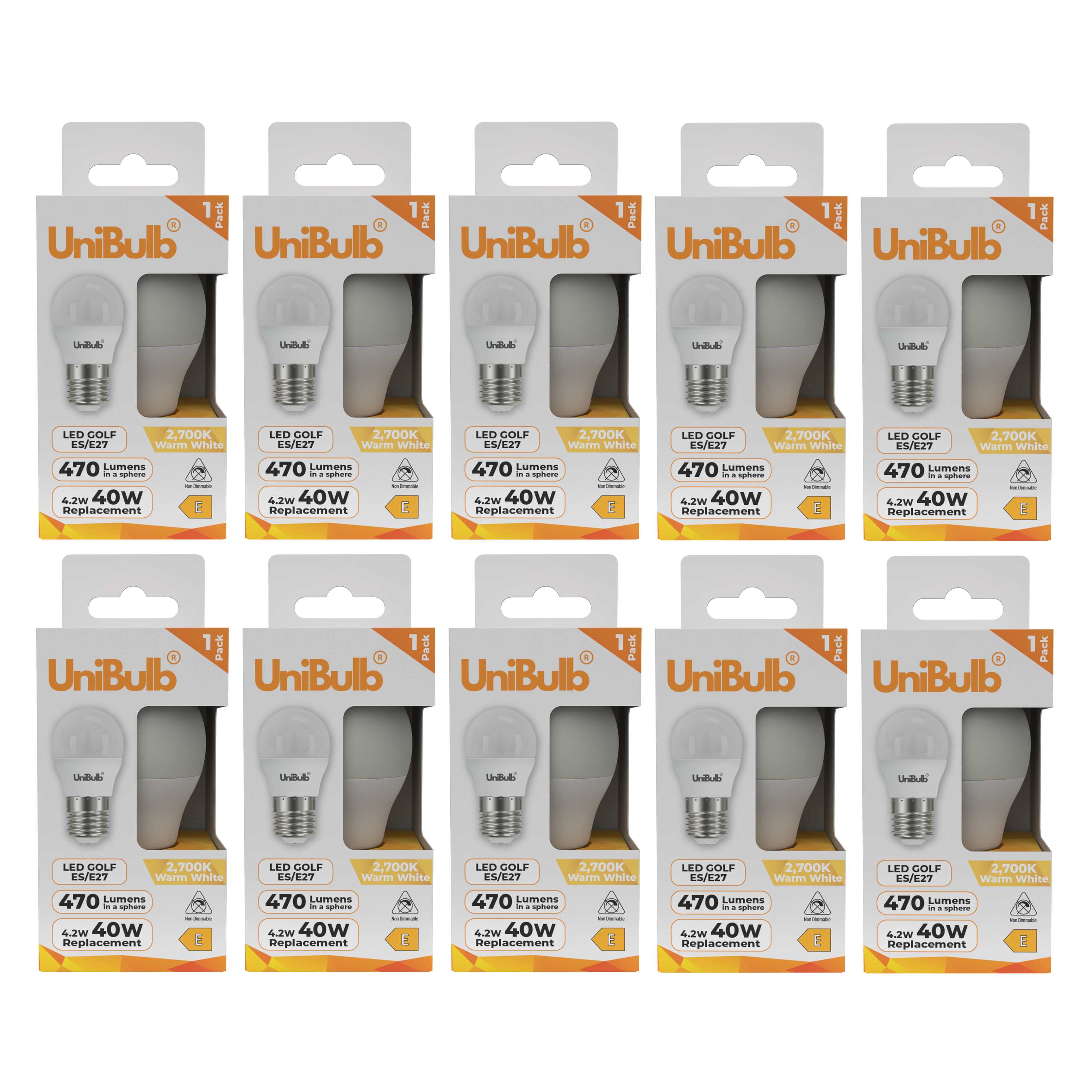 UniBulb 4.2W LED Warm White Golf Ball E27 Light Bulb - Pack of 10