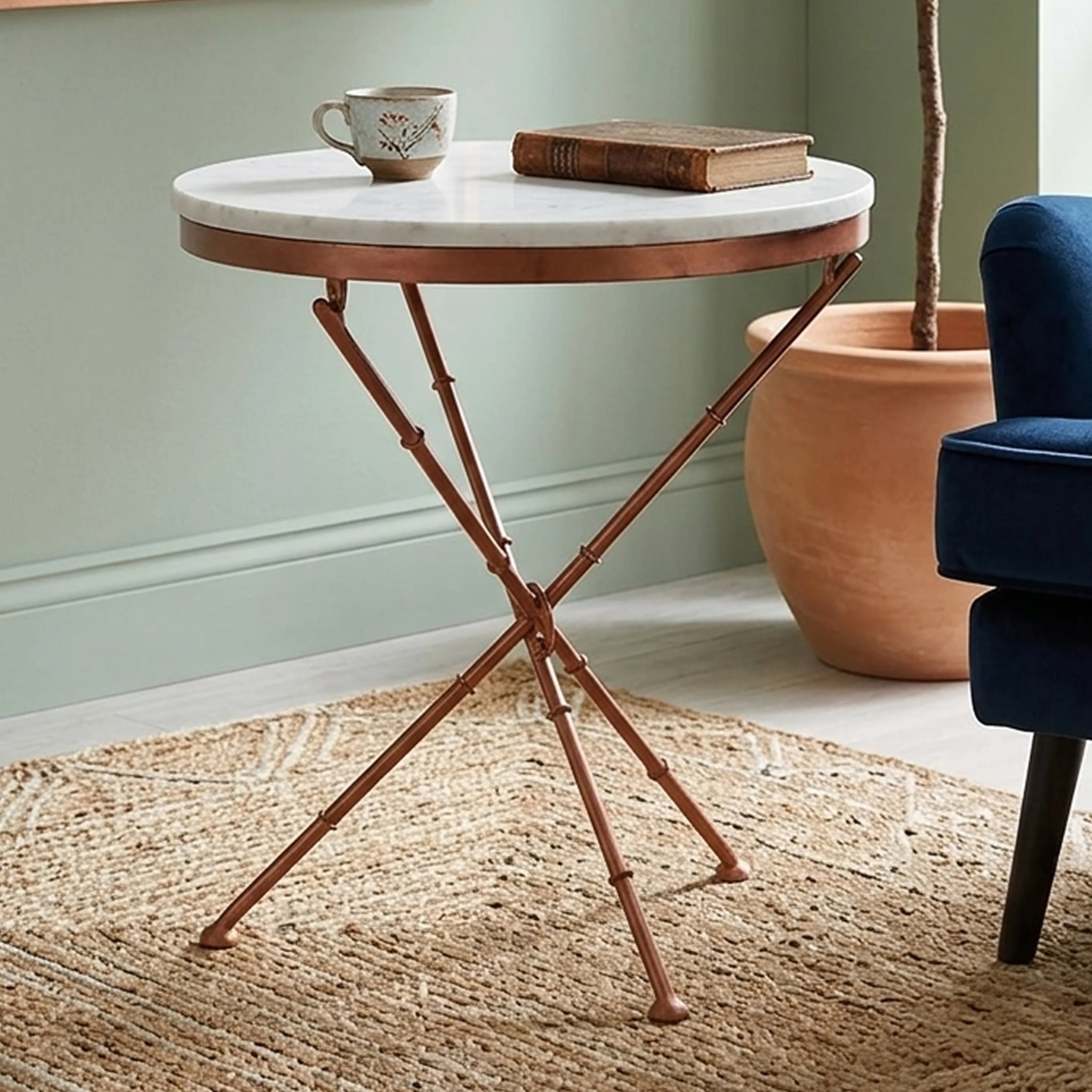 Orsina Nirav Marble Cross-Leg Side Table - White